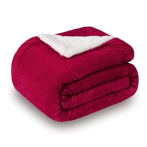 Waterproof Blanket for Bed – Reversible Sherpa Throw with Leakproof TPU Layer – Stain Resistant, Washable Bed Protector with Soft Carry Bag – (80"x60") Red