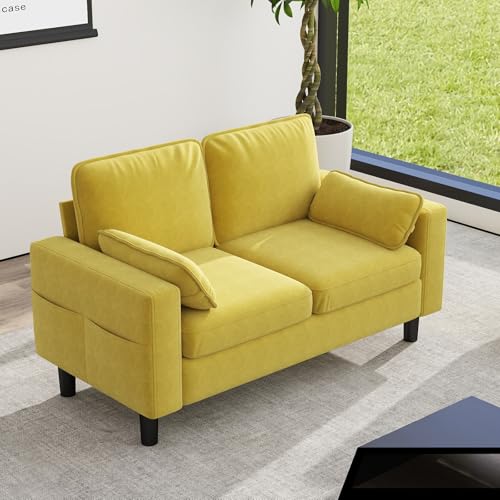 Kinsuite 2-Seat Waiting Room Chairs - 56" W Airport Reception Chairs with Arms & Armrest Cushions, Thickened Cushion Reception Chair for Office Business Bank Market, Yellow
