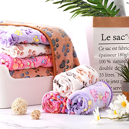 Tatuo 4 Pcs Dog Blanket for Pet Puppy Teething Toys Paw Print Fleece Blanket for Pet Cat Soft Warm Sleep Mat Guinea Pig Cage Mat(Medium(30 x 20.5 Inch),White, Coffee, Pink, Purple)
