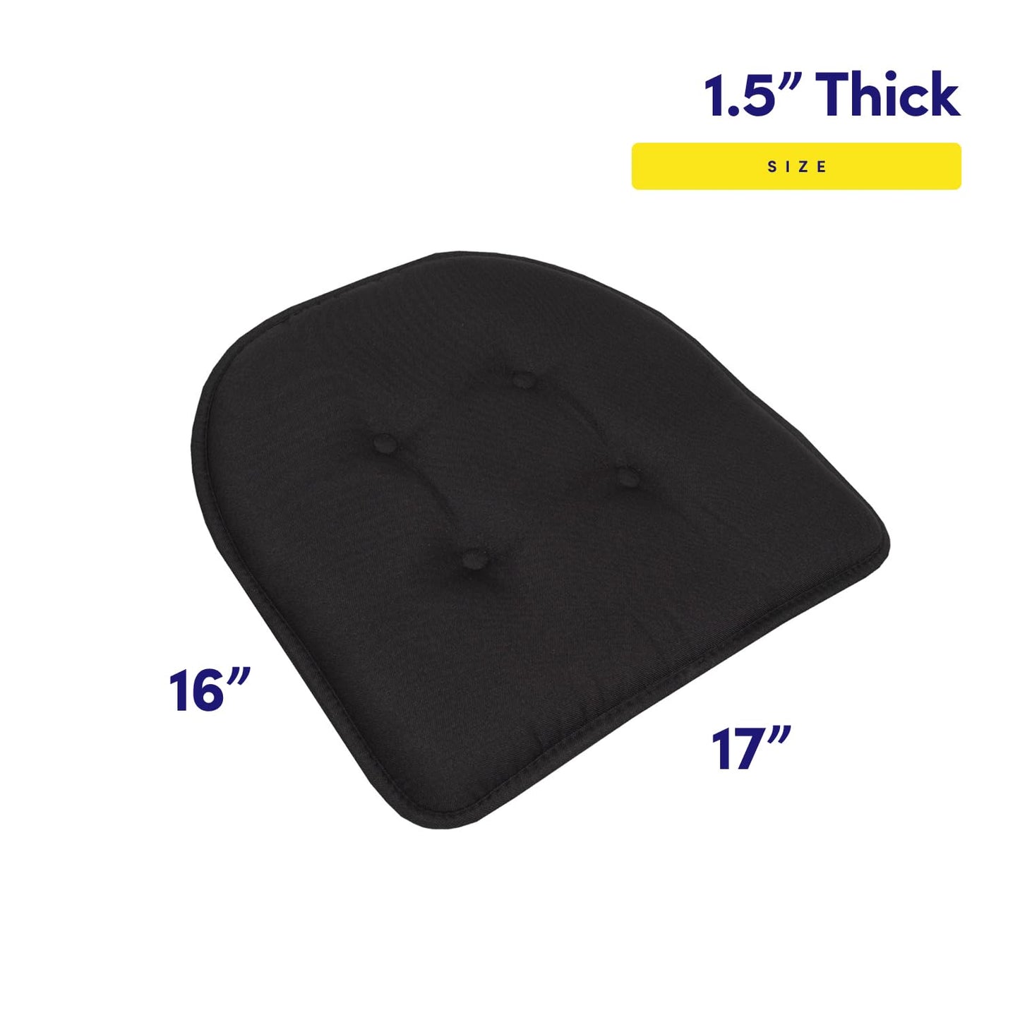 Sweet Home Collection Chair Cushion Memory Foam Pads Tufted Slip Non Skid Rubber Back U-Shaped 17" x 16" Seat Cover, 12 Count (Pack of 1), Black
