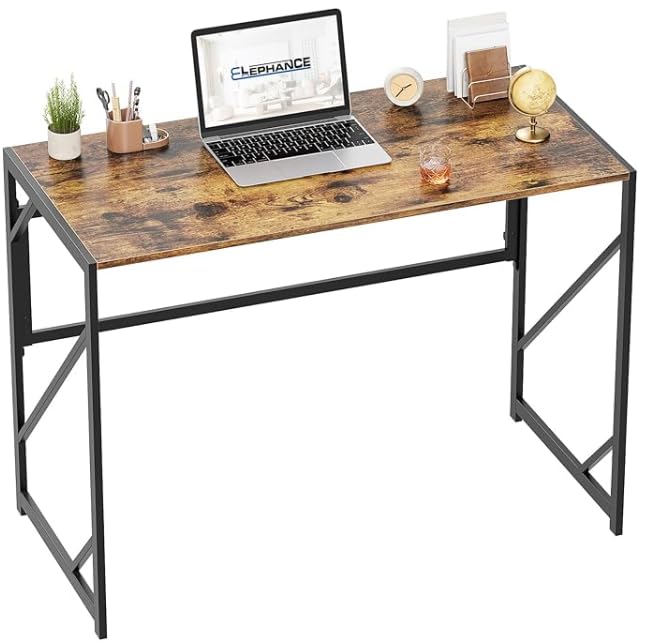 Modern Desk Writing Computer Desk for Home Office, No-Assembly Study Office Desk Foldable Table for Small Spaces (Rustic Brown, 31.5 inch)