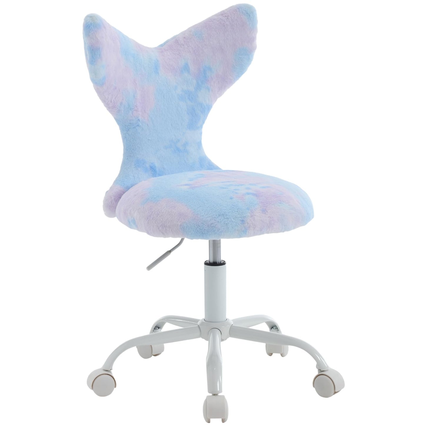 ZH4YOU Cute Kids Desk Chair, Soft Fuzzy Computer Chair for Girls Teen Reading Study Adjustable Swivel Rolling Task Chair Vanity Chair with Little Mermaid Back(Blue Rainbow)