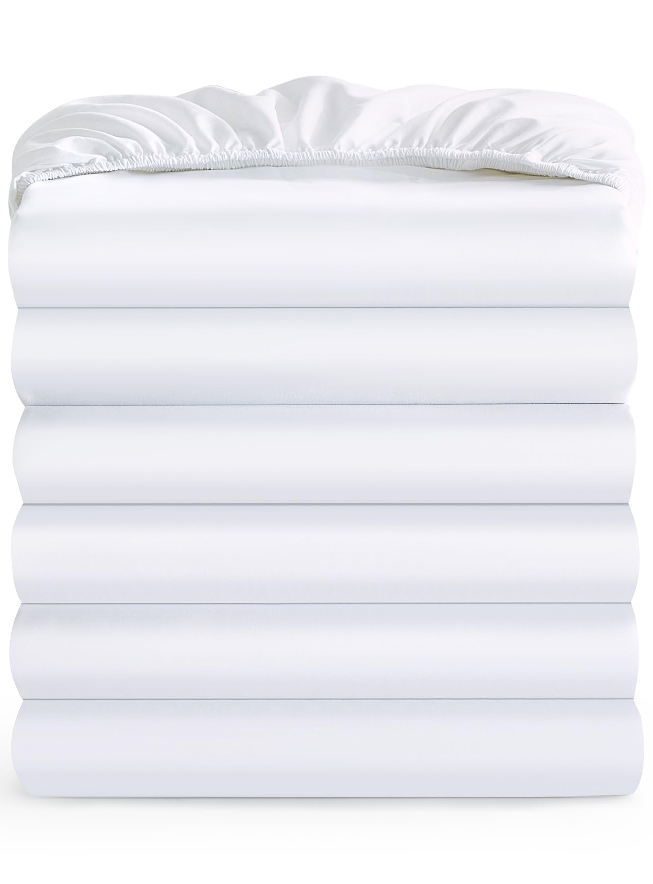 Maple&Stone Twin Fitted Sheet Only - Bulk Pack of 6 Bottom Sheets - Premium Soft & Breathable, Brushed Microfiber Fabric for Twin Size (White)