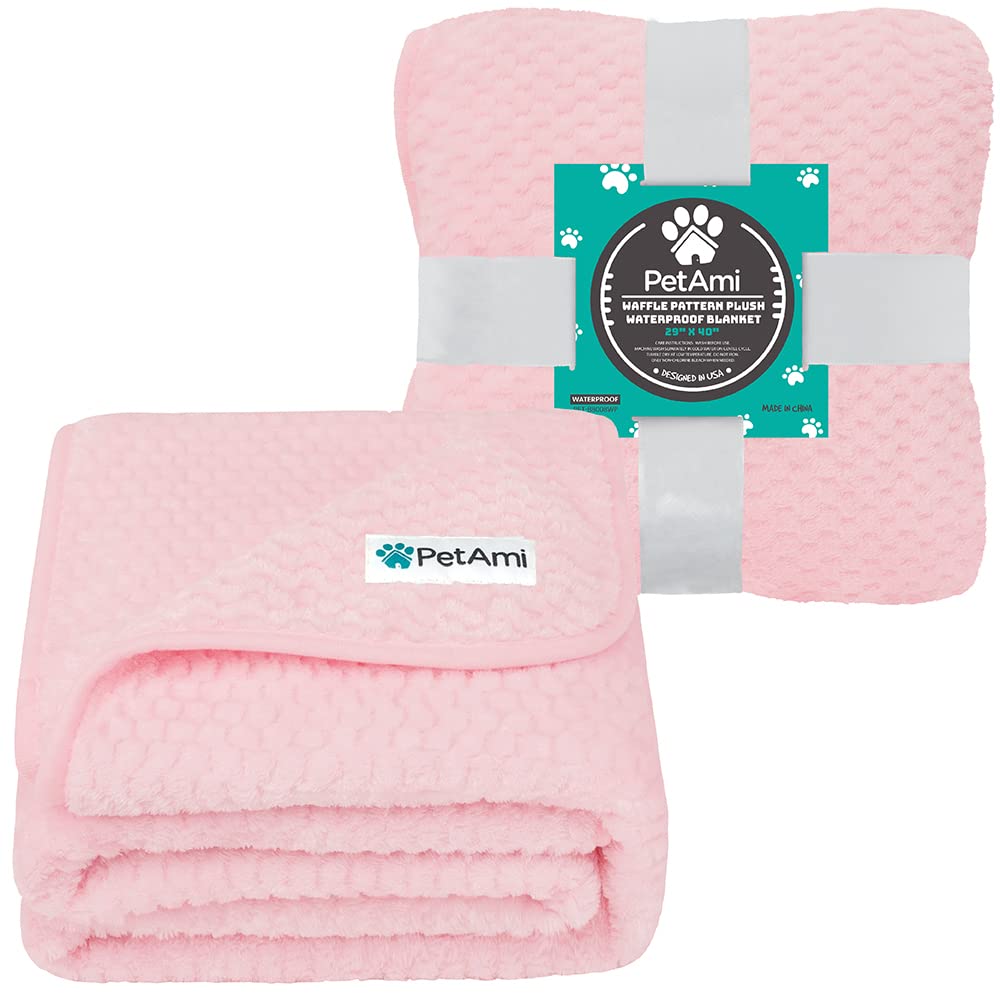 PetAmi Waterproof Dog Blanket, Leakproof Puppy Blanket for Small Medium Dogs, Furniture Sofa Couch Cover Protector, Fleece Pet Throw for Indoor Cat Kitten, Reversible Washable Soft Plush, 29x40 Pink