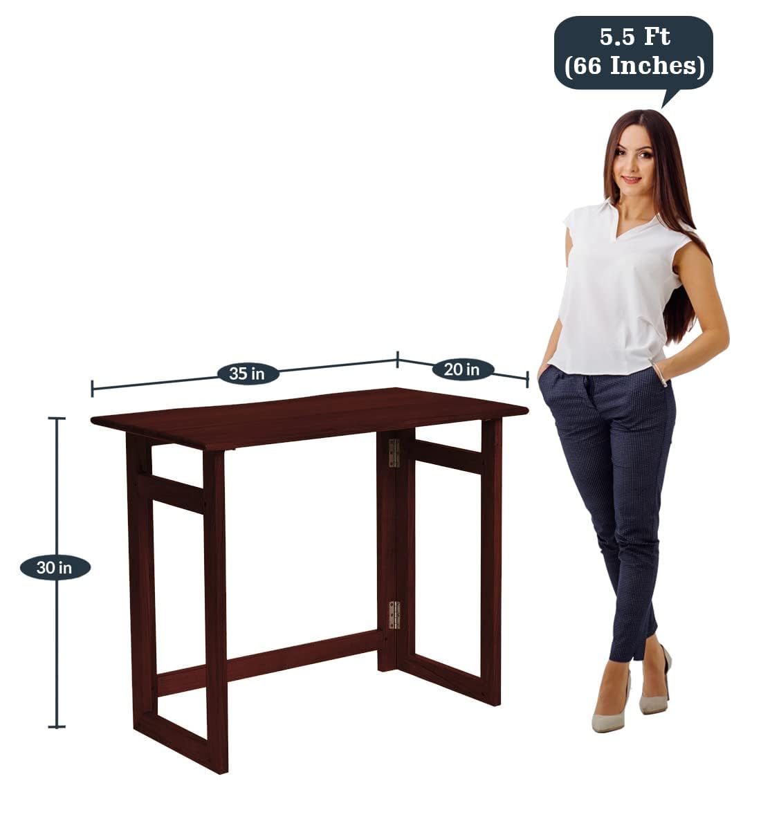 Dawn Riser Solid Wood Folding Table Desk, Writing, Laptop, PC, Space Saving, Easy Storage, Sleek Design, DIY Home Office Desk, Small Spaces Mahogany Color