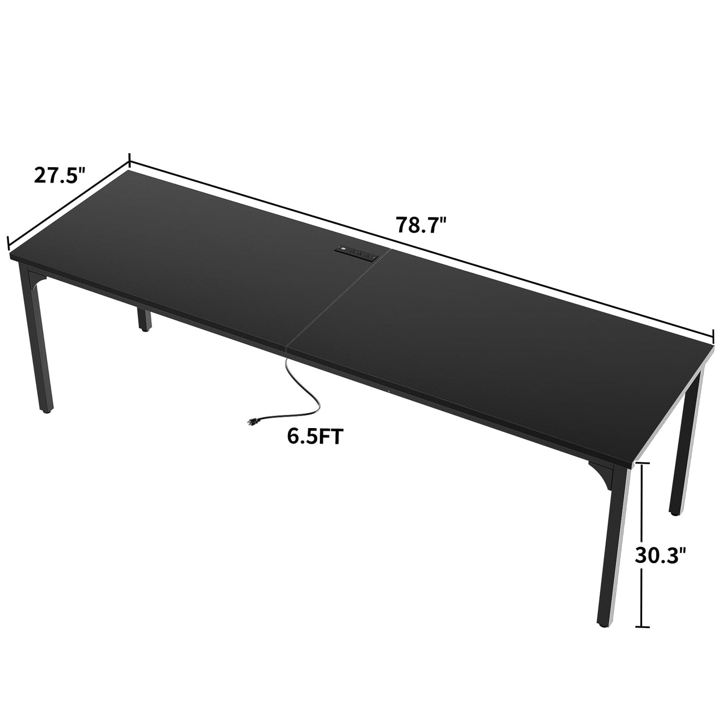 Unikito 78.7 Inches 2 Person Desk with Power Outlet, Long Double Home Office Computer Desks, Large Simple Desk, Modern Study Writing Table Workstation, Large Legroom, Metal Frame, Black