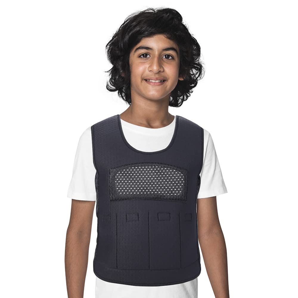 Weighted Vest for Kids(Ages 10+, Large) – Fully Adjustable Sensory Compression Vest for Children with Autism, ADHD, SPD - Includes 3lb Removable Weights Black