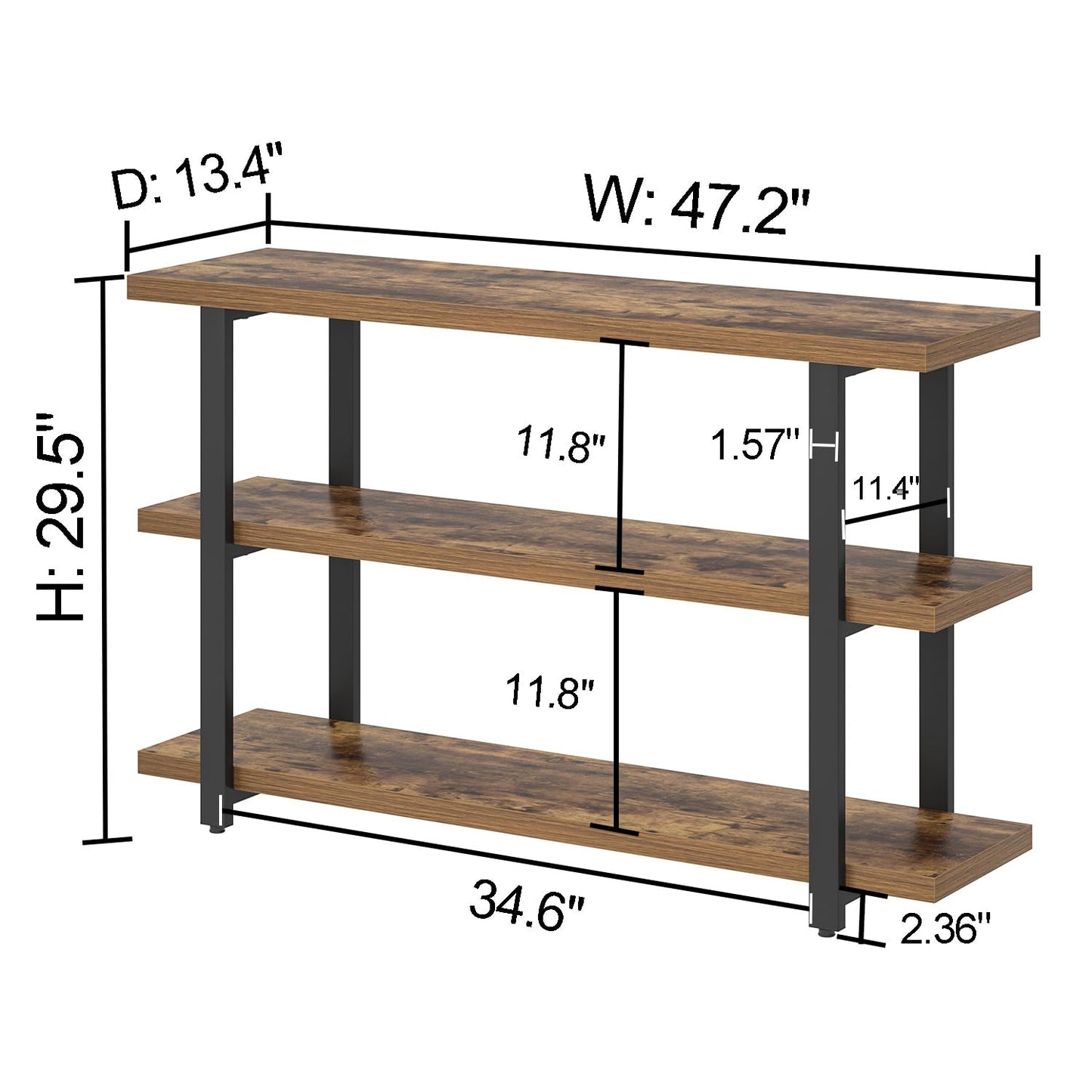 FOLUBAN Sofa Table, Wood Entryway Table with Storage Shelves for Living Room, Modern Console Tables for Hallway, Entrance, or Behind Couch, Rustic Brown, 47 Inch
