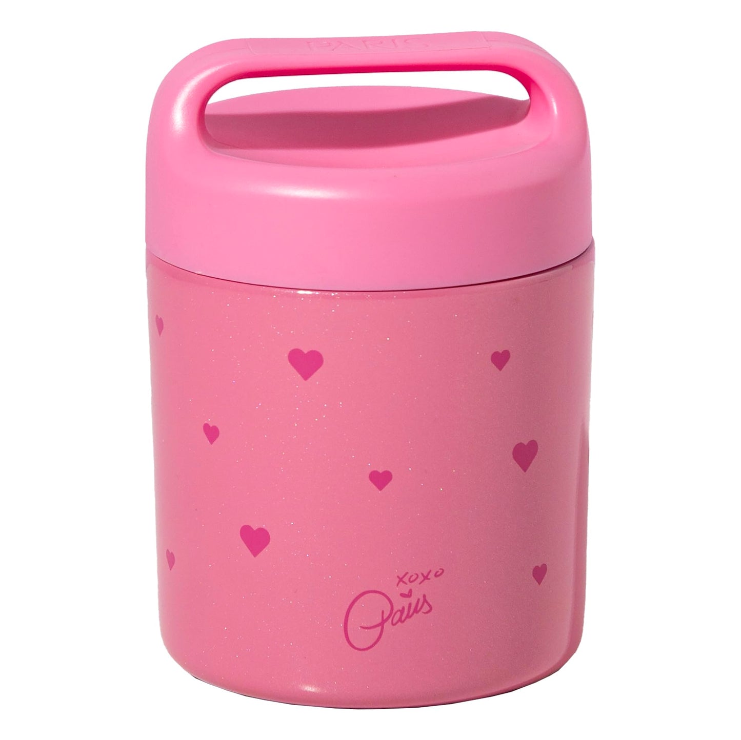 Paris Hilton Stainless Steel Food Jar, Double Wall Vacuum Sealed Insulated Food Storage Container with Carry Handle Lid, 12-Ounce, Pink with Heart Design