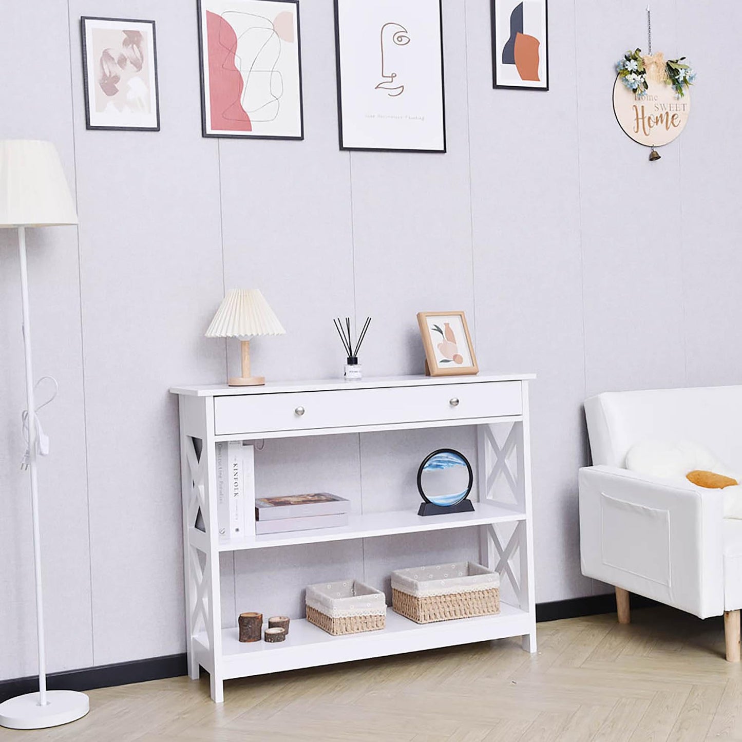 Ceredeme Entryway Table with Storage, Farmhouse Console Tables for Entryway with Drawer, Narrow Long Entry Table with Shelf for Front Door Living Room, Hallway Sofa Table with X Supports, 40" White