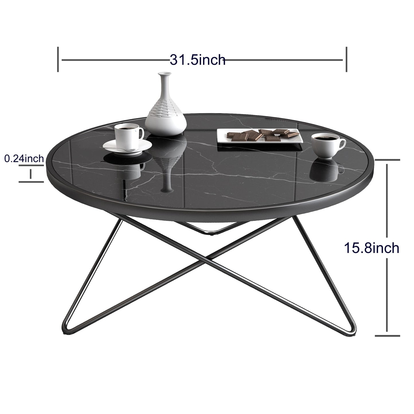 DYZAIMAX Round Coffee Table for Living Room, Bedroom, Balcony - 31.5" x 15.8" Space-Saving Black Marble-Textured Top, Sturdy Metal Frame with Black & Gold Finish | Premium Baked Paint, Easy Assembly