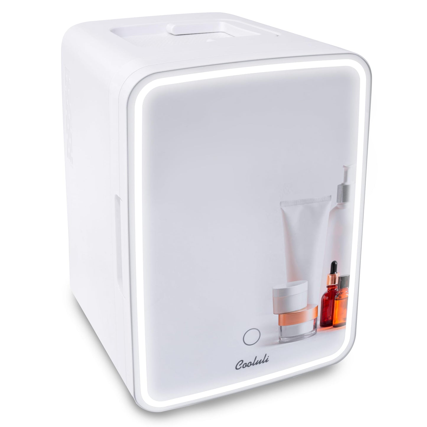 Cooluli Glow 10L Mini Skincare Fridge with Mirror & LED Light - Small Refrigerator for Skin Care, Makeup, Beauty, Cosmetics, Food & Drinks, White