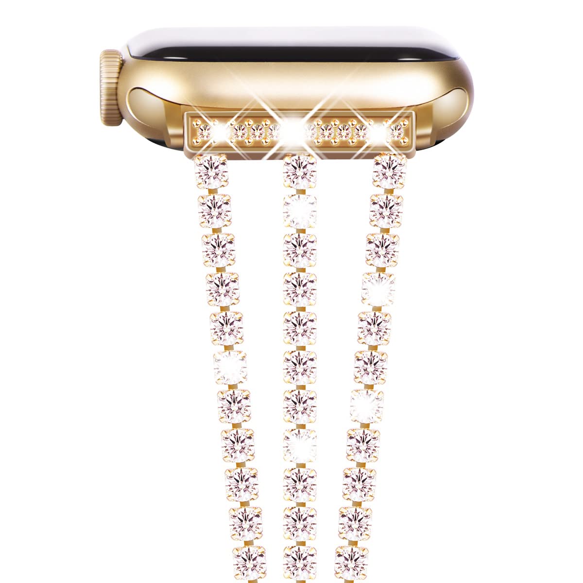 NewWays Compatible for Apple Watch Band 42mm Series10 Series 9 8 7 41mm 40mm SE Series 6 5 4 3 38mm, Sparkling Bling Shiny Diamonds Bracelet for iWatch Band Womens, Gold