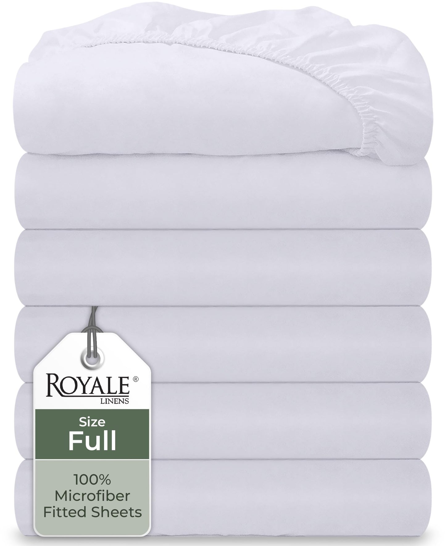 Royale Linens 6 Pack Full Fitted Sheet Set - Bottom Sheet - Ultra Soft & Breathable - Brushed 1800 Microfiber - Wrinkle & Stain Resistant - Hotel Quality Deep Pocket Stretches Up to 16" (Full, White)