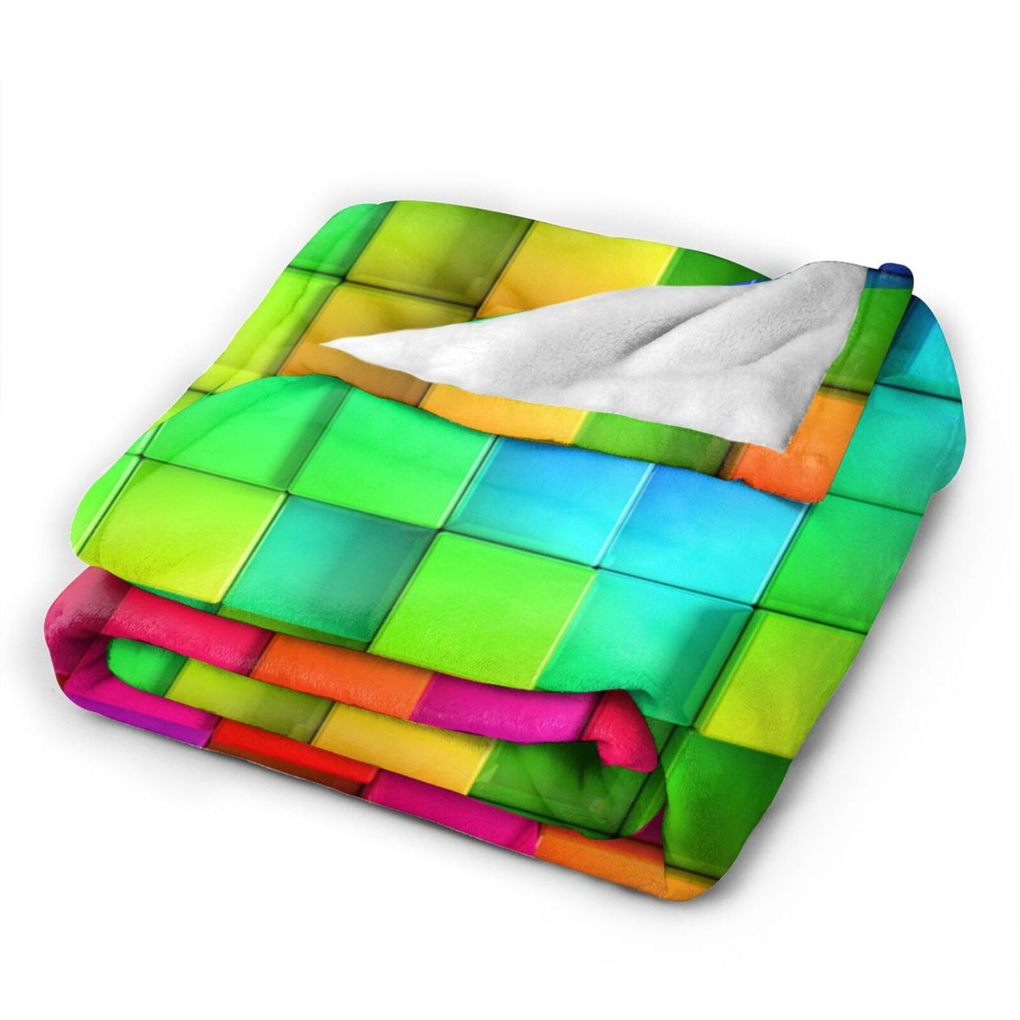 Gbuzozie Rainbow Colorful Boxes Pattern Fleece Blanket Lightweight Ultra-Soft Throw Blanket for Sofa Couch Bed Camping Travel - Super Soft Cozy Microfiber Blanket 50"X40"