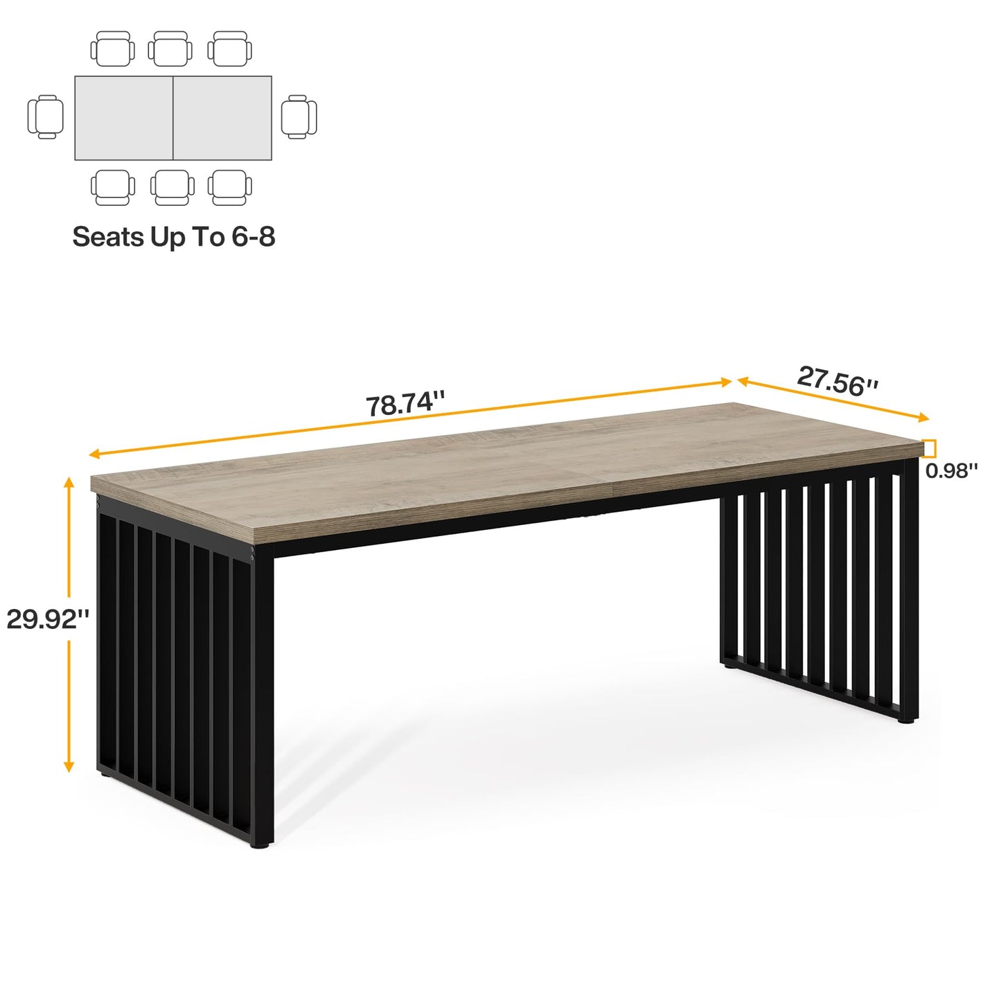 Tribesigns 78.74" Extra Long Computer Desk 2 Person Desk, Double Long Desk with Heavy Duty Metal Frame, Double Workstation Study Table for Home Office, Brown (Without Chair) (Gray & Black)