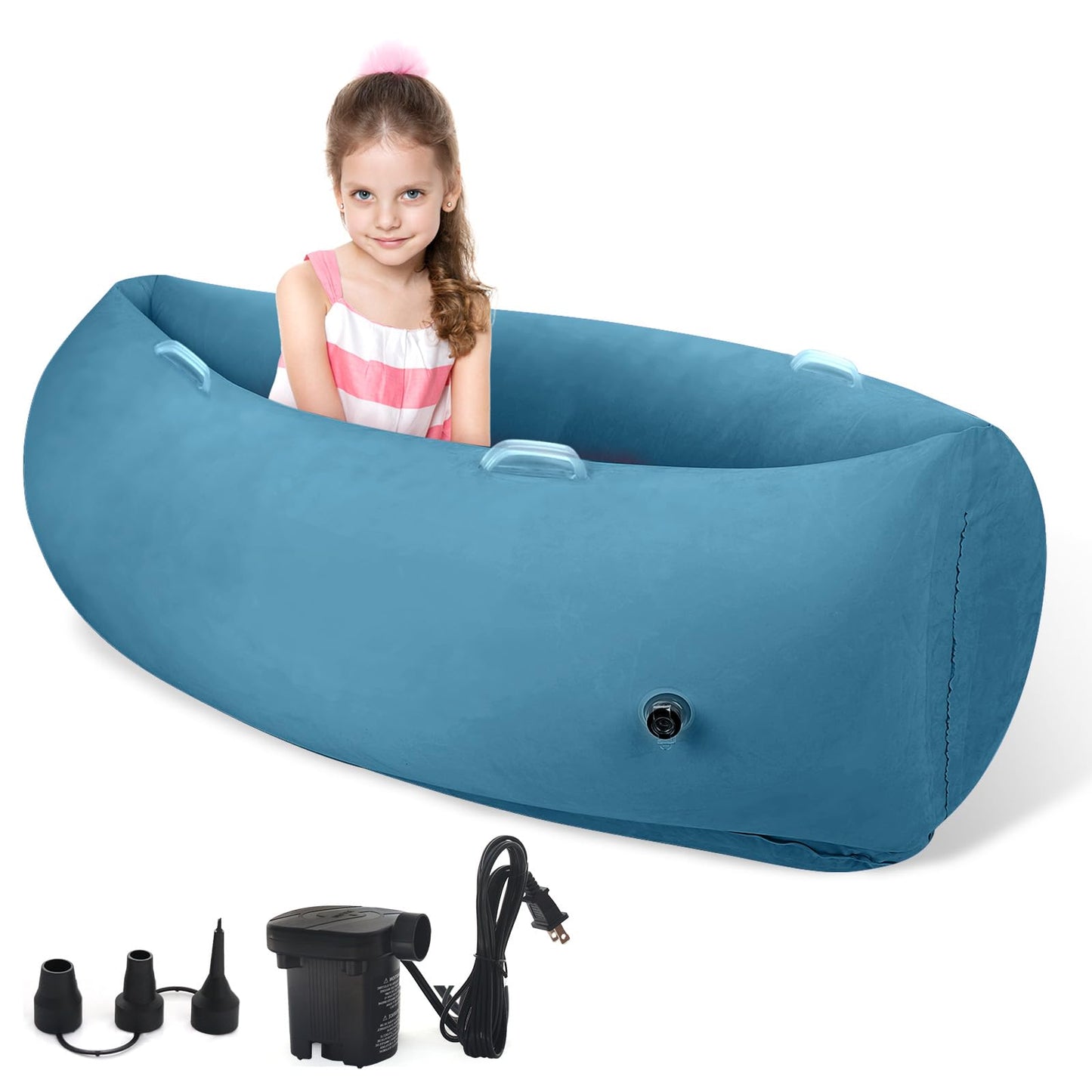 Toggloo Inflatable Sensory Pod Chair for Kids, 60" Calming Pea Pod Includes Electric Air Pump – Portable Therapy & Relaxation Space for Sensory Needs, Light Blue