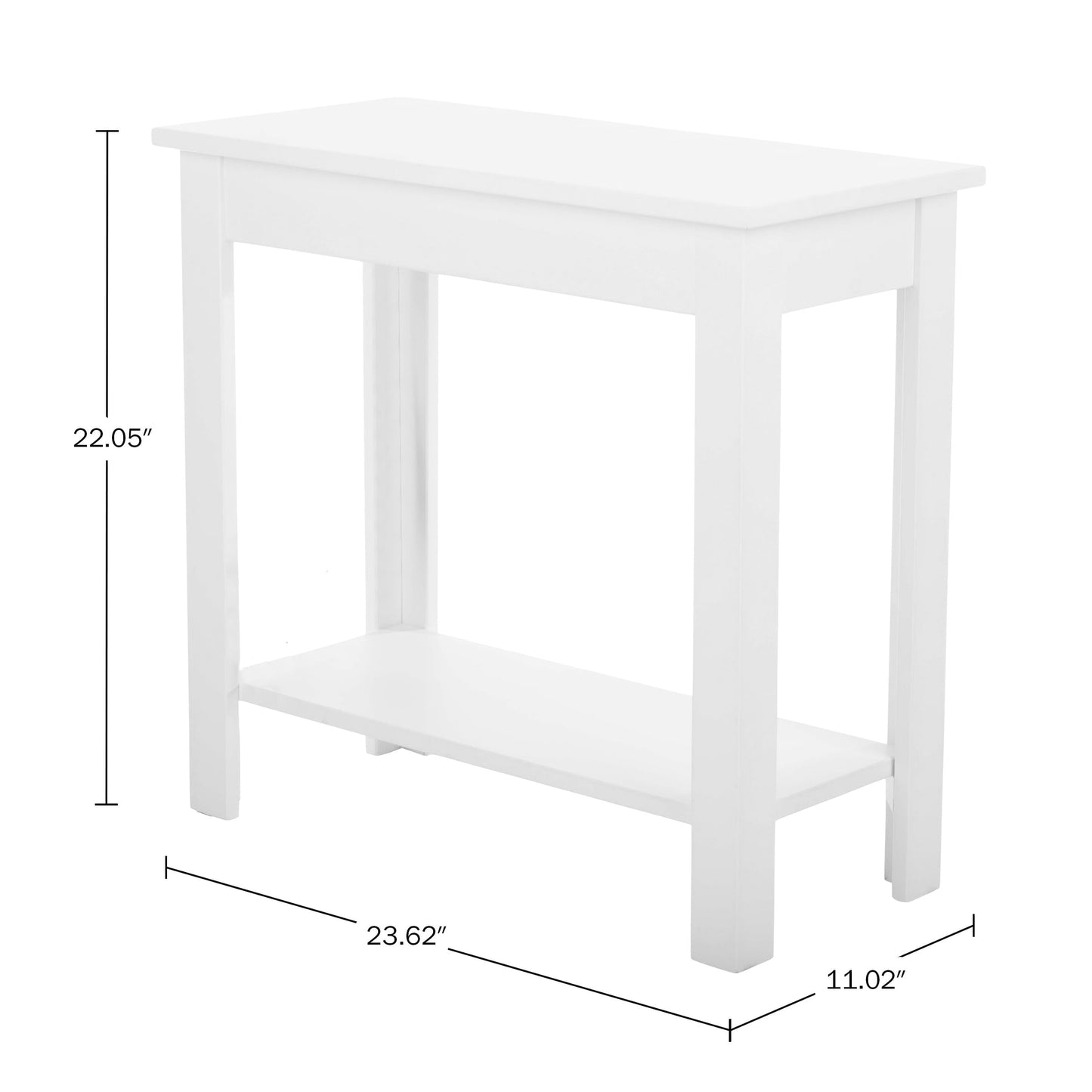 Lavish Home Narrow Side Table with Charging Station - Small End Table with 2 USB Ports, 2 Power Outlets, and Storage Shelf - Slim Nightstand for Living Room, Bedroom, or Small Spaces (White)