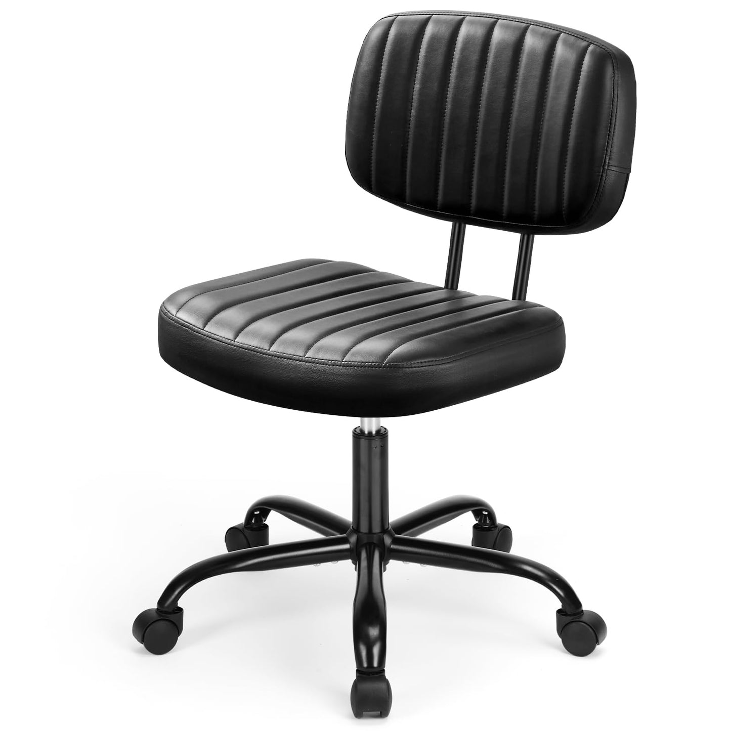 ENYLAY Armless Office Chair, Swivel Rolling PU Leather Vanity Chair with Back Lumbar Support Height Adjustable Computer Chair, Small Desk Chair for Home Office (Black)