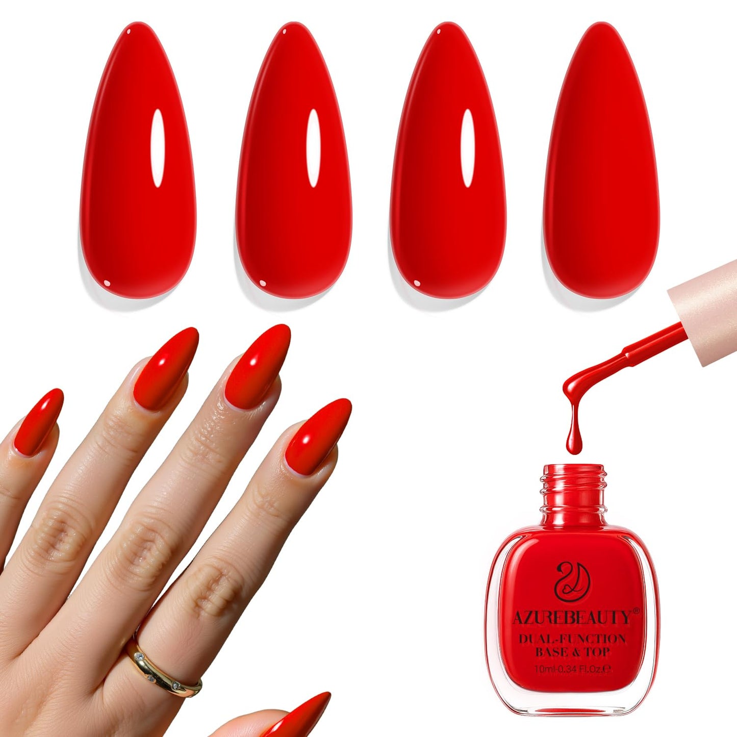 AZUREBEAUTY Red Nail Polish Quick Dry Natural Infinite Shine Nail Lacquer Fingernail Polish Strengthening Treatment Kit Salon-Quality for Women 10ml