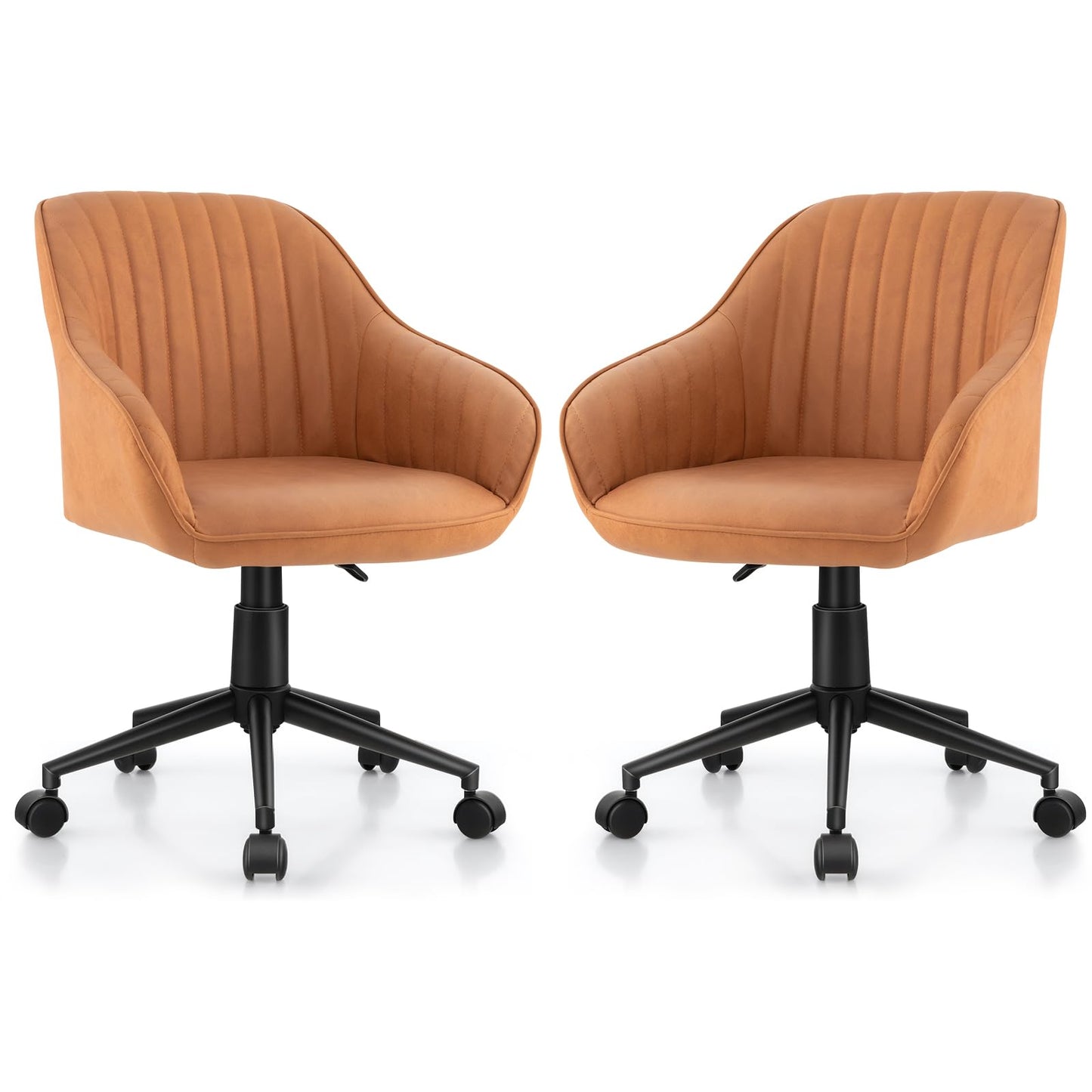 POWERSTONE Modern Home Office Desk Chair Set of 2, Mid Century Computer Chair Adjustable Swivel Bedroom Makeup Chair with Wheels and Arms Brown (2 Pack)