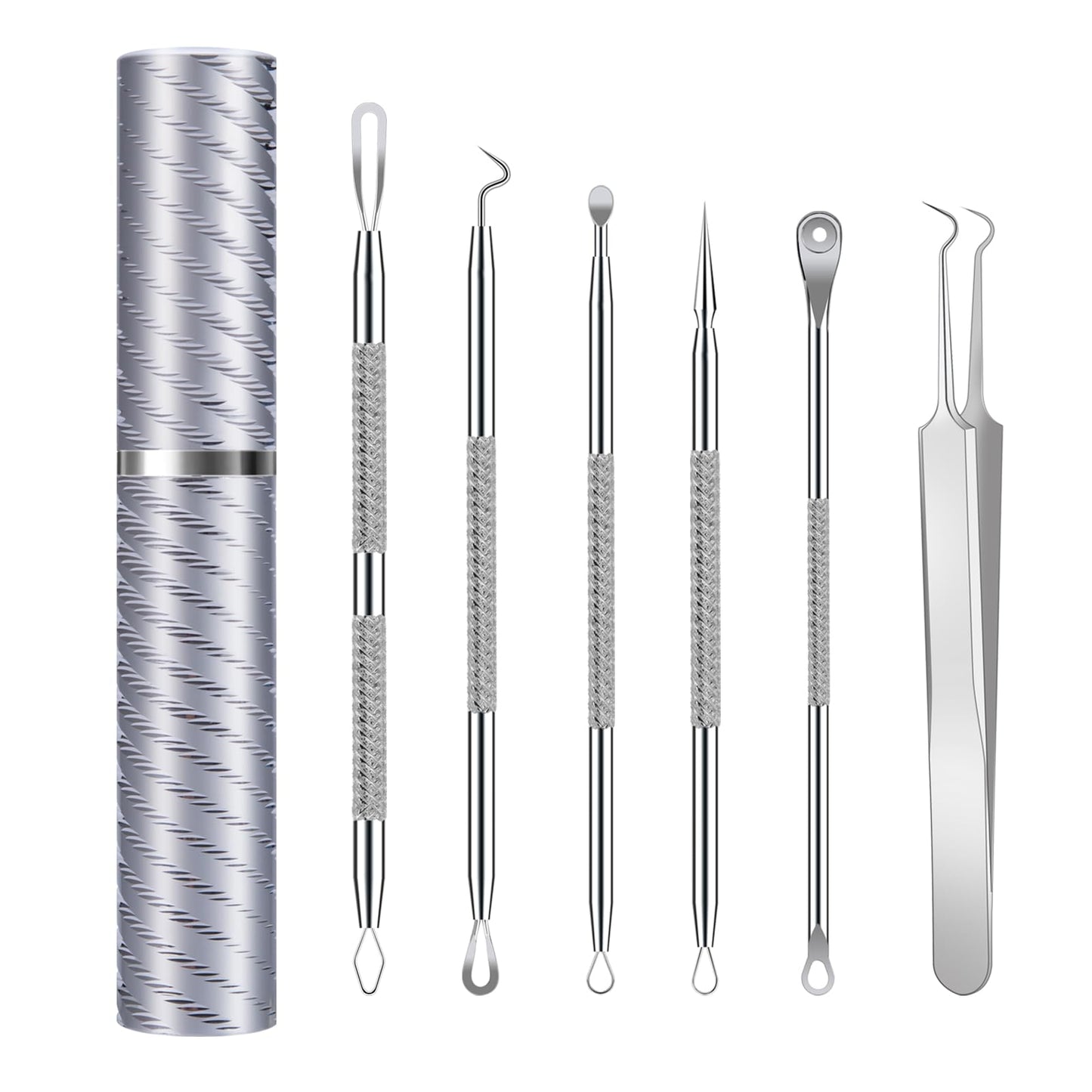 Goooxtex Pimple Popper Tool Kit Blackhead Remover Comedone Extractor Kit with Metal Case for Quick and Easy Removal of Pimples, Blackheads, Zit on Face - Acne Removal Kit 6 Pcs (Silver)