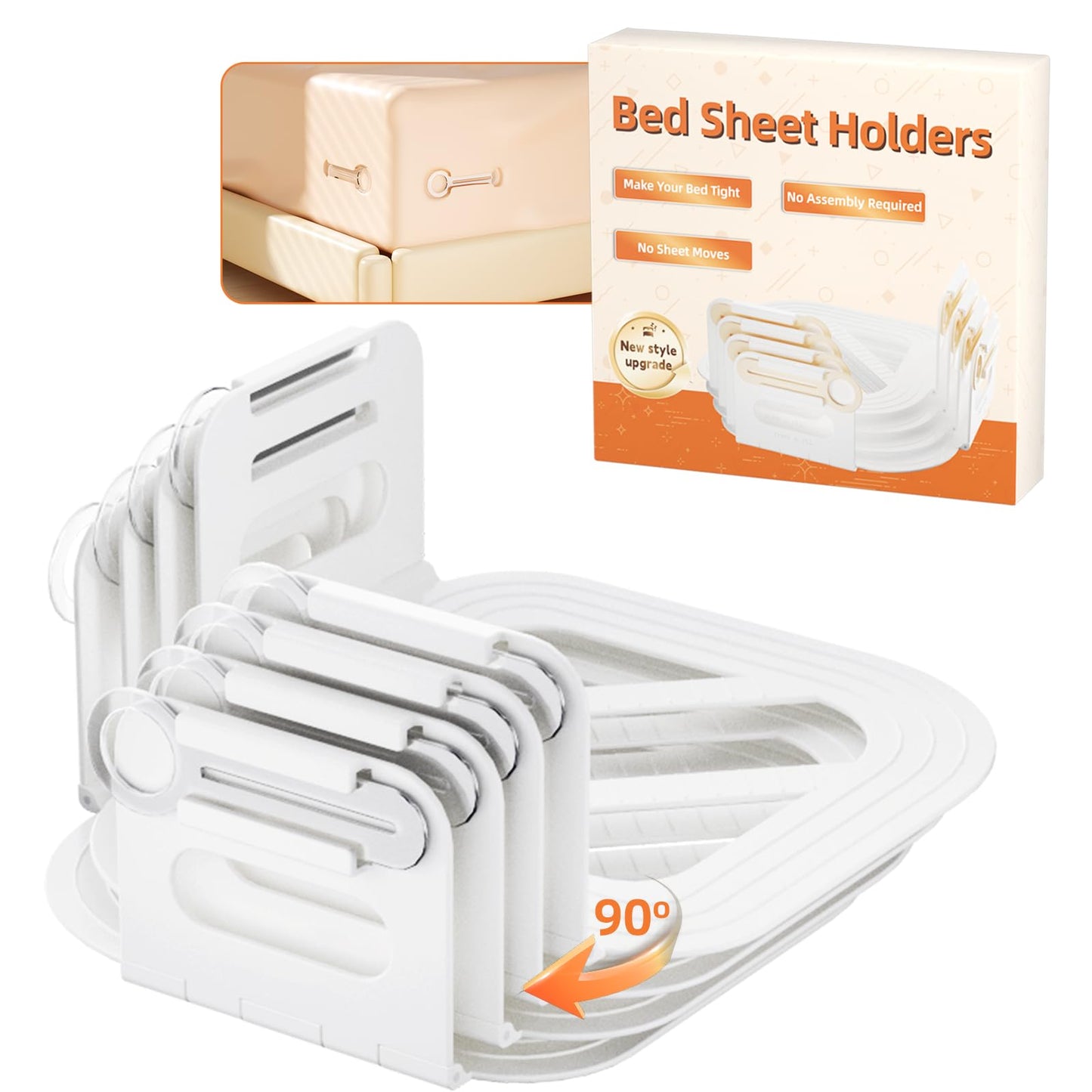 Bed Sheet Holders for Corners, Fitted Sheet Holders Keep Sheets Firm & Tight, No More Loose Sheets, Fits Mattress, Easy Installation(White), Set of 4