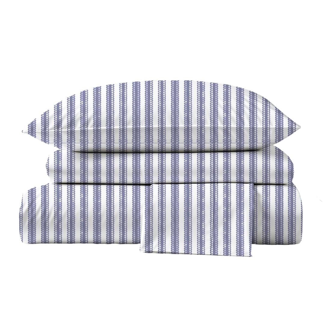 Peru Pima Bed Sheet Set – California King Size, 4 Pieces, 100% Peruvian Pima Cotton, Percale, 415 Thread Count, Cooling, Breathable & Soft, Hotel-Quality Bedding, Nautical Stripe Blue