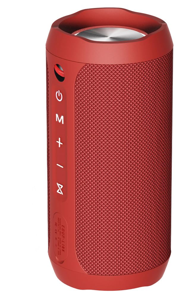 EDUPLINK Bluetooth Speaker, Portable Wireless Speakers, Waterproof IPX7 Speaker, TWS Pairing Stereo, Long Playtime for Home, Travel, Red
