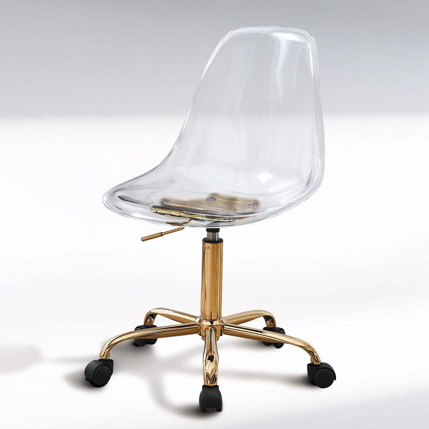 Lessmore Clear Acrylic Desk Chair, Modern Small Acrylic Home Office Chairs with Wheels, Armless Swivel Vanity Rolling Chair for Office, Home (Gold)