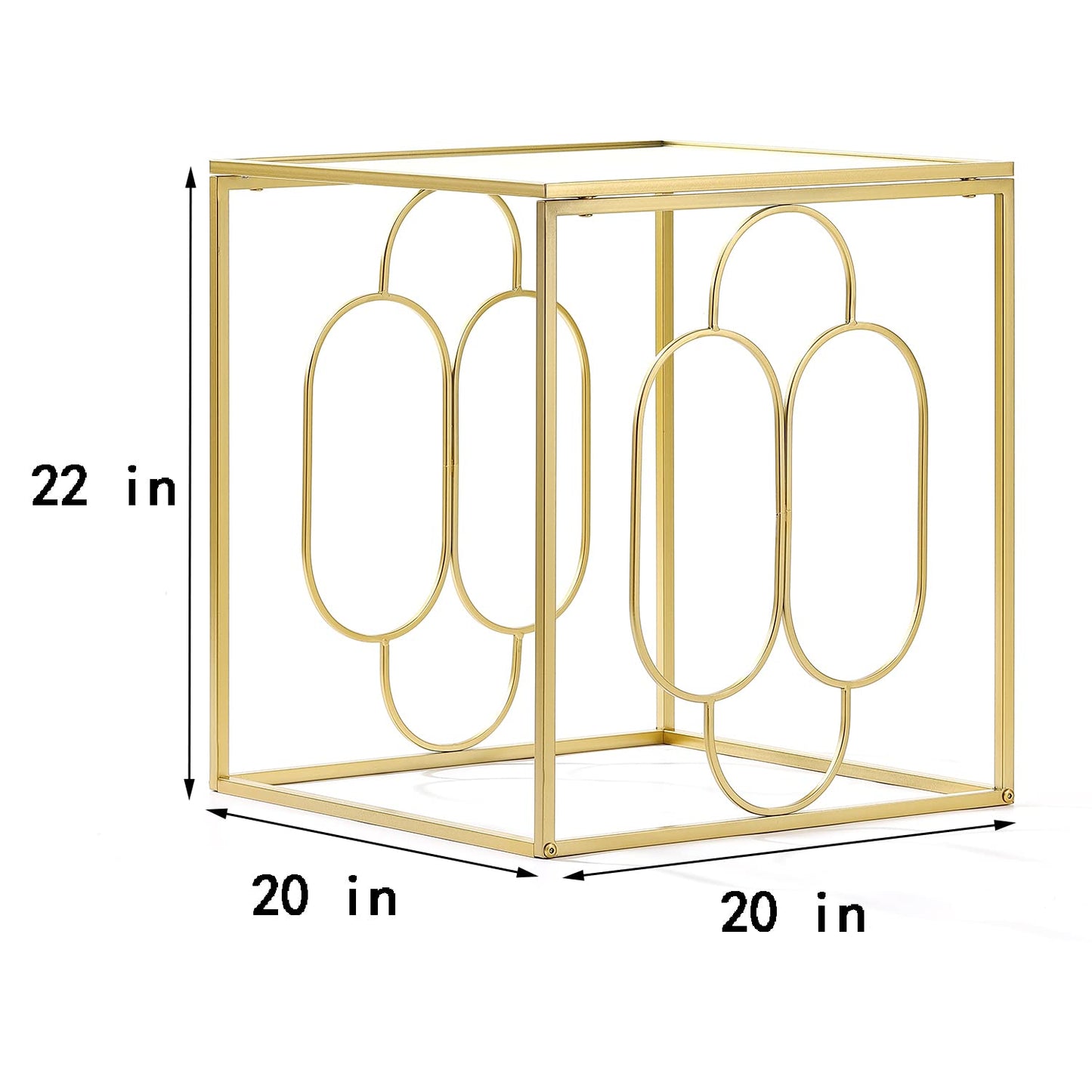 MOCOME 20" W Gold End Table with Tempered Glass Top Metal Square Frame, Side Table Accent Table Nightstand for Living Room Bedroom