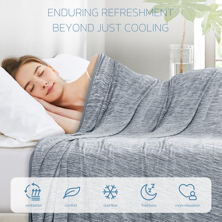Degrees of Comfort Cooling Blanket - Q-Max >0.4 Double Sided Summer Cold Blanket for Hot Sleepers & Night Sweats, Breathable Cooling Blanket Keep Cool for Adults Kids 60"x90",Grey