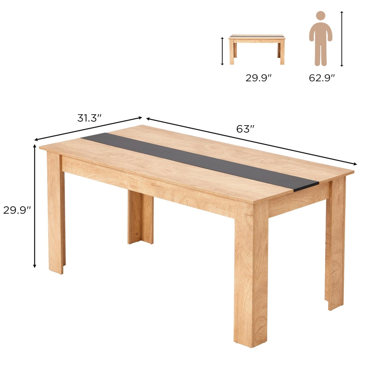 ECOTOUGE 63" Modern Computer Desk, Large Home Office Desk with L-Shaped Legs, Wooden Rustic Writing Table Workstation for Office, Study, Gaming, Natural & Black