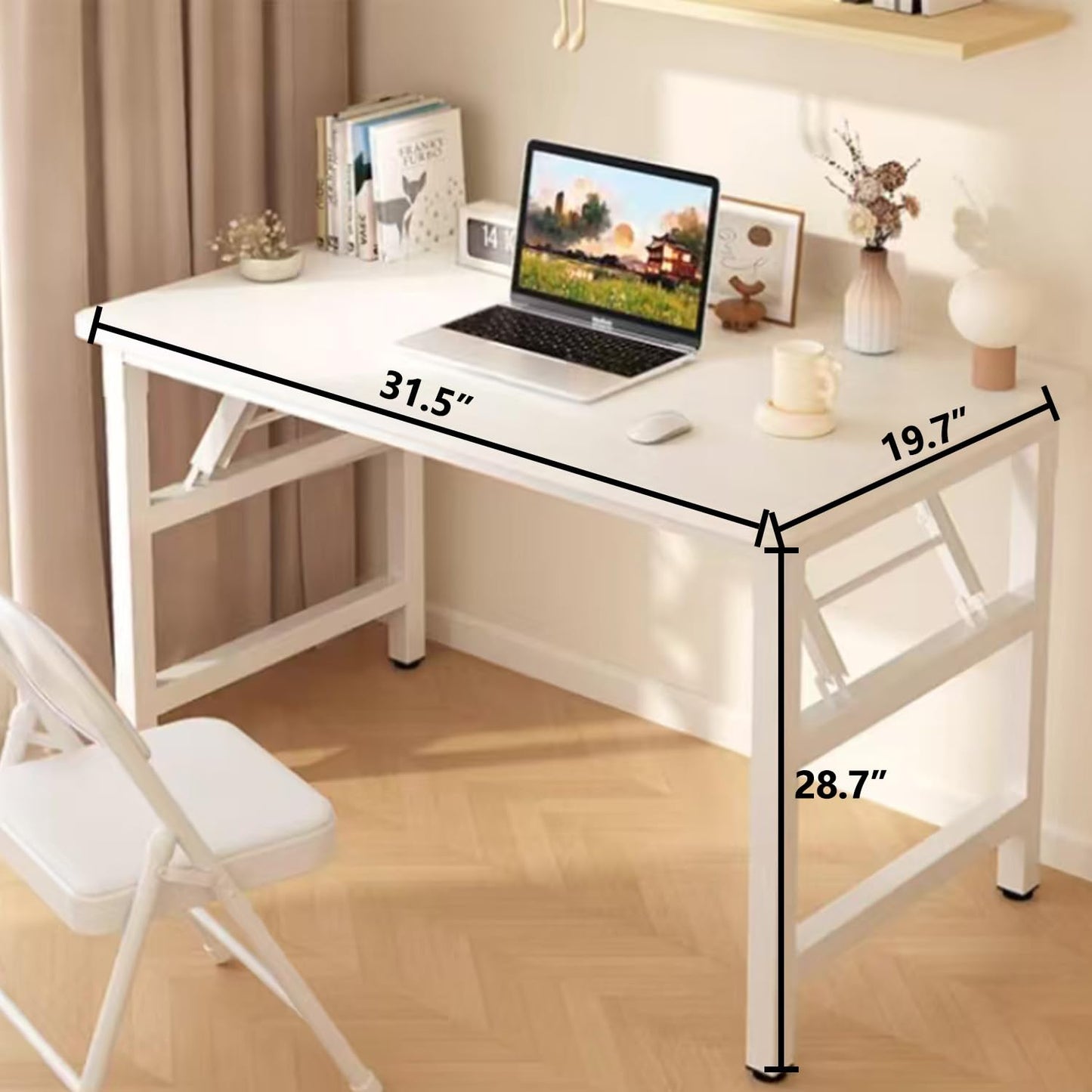 HDOFM 31.5 Inch Folding Table,Square Folding Desks for Small Space,Small Foldable Desk No Assembly,Black.