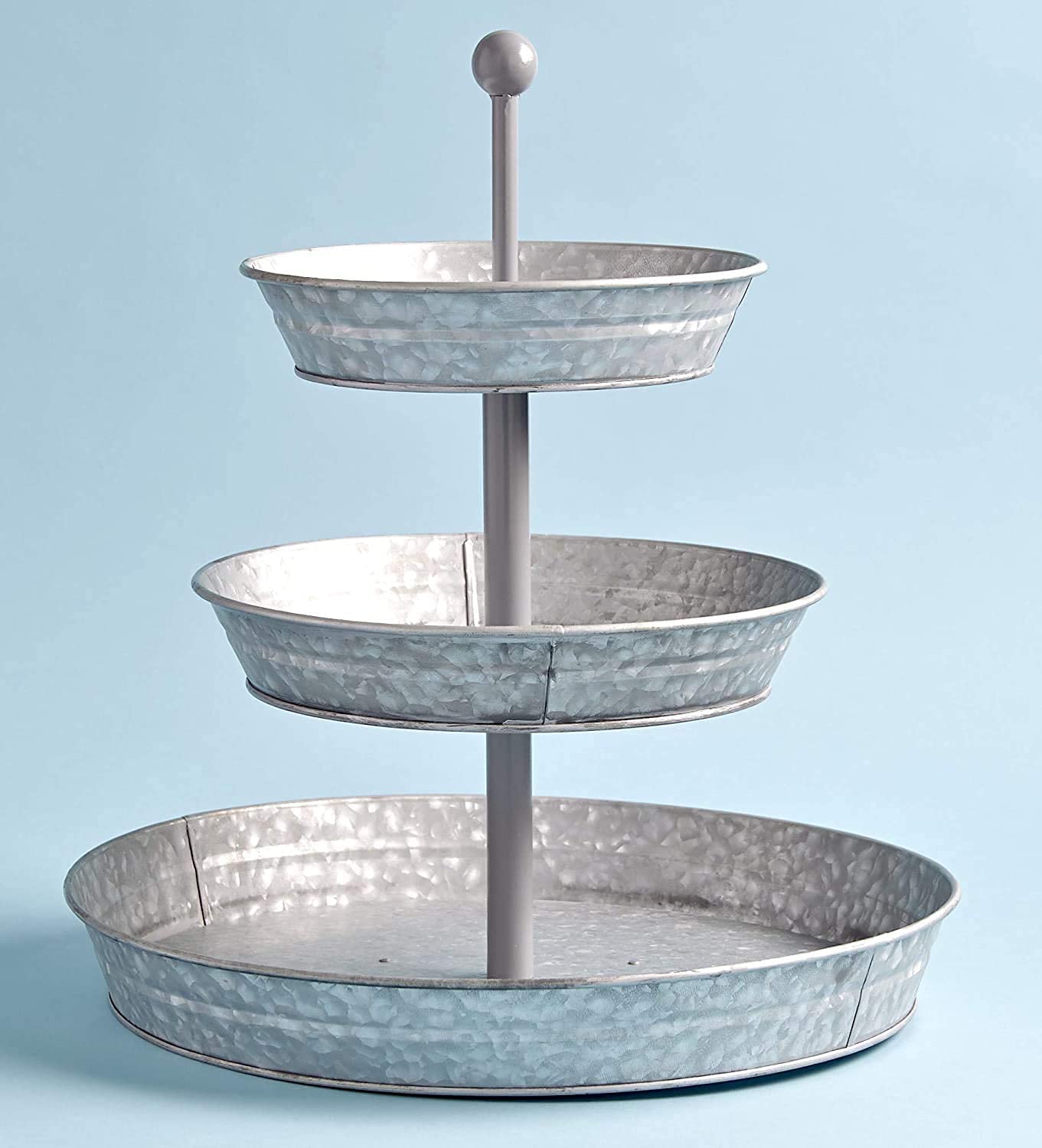 GetSet2Save Vintage Galvanized 3 Tier Serving Tray Rustic Country Farmhouse Kitchen, one size, Silver