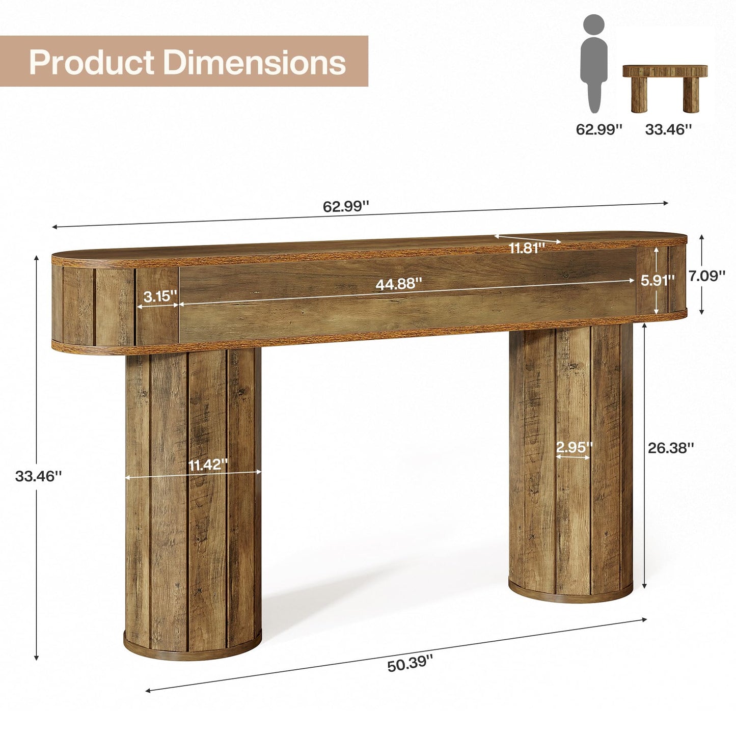 Tribesigns Farmhouse Console Table for Entryway, 63-Inch Long Sofa Table Behind Couch for Hallway, Living Room, Entrance, Rustic Brown