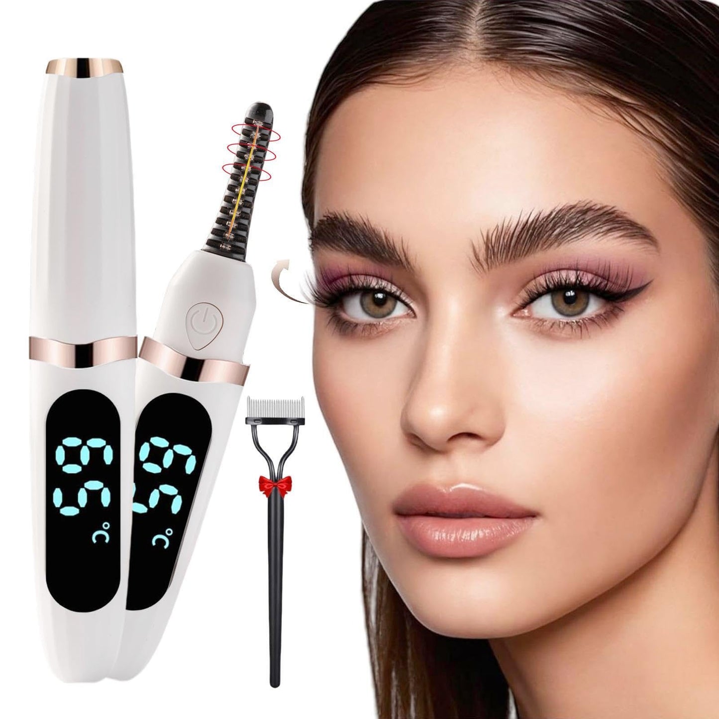 Heated Eyelash Curler, Heated Lash Curler Electric Eyelash Curler with Comb 3 Temp Settings for Makeup Tools for Achieving A Natural Curl and Long Lasting Eyelashes, Designed for Women, White-1
