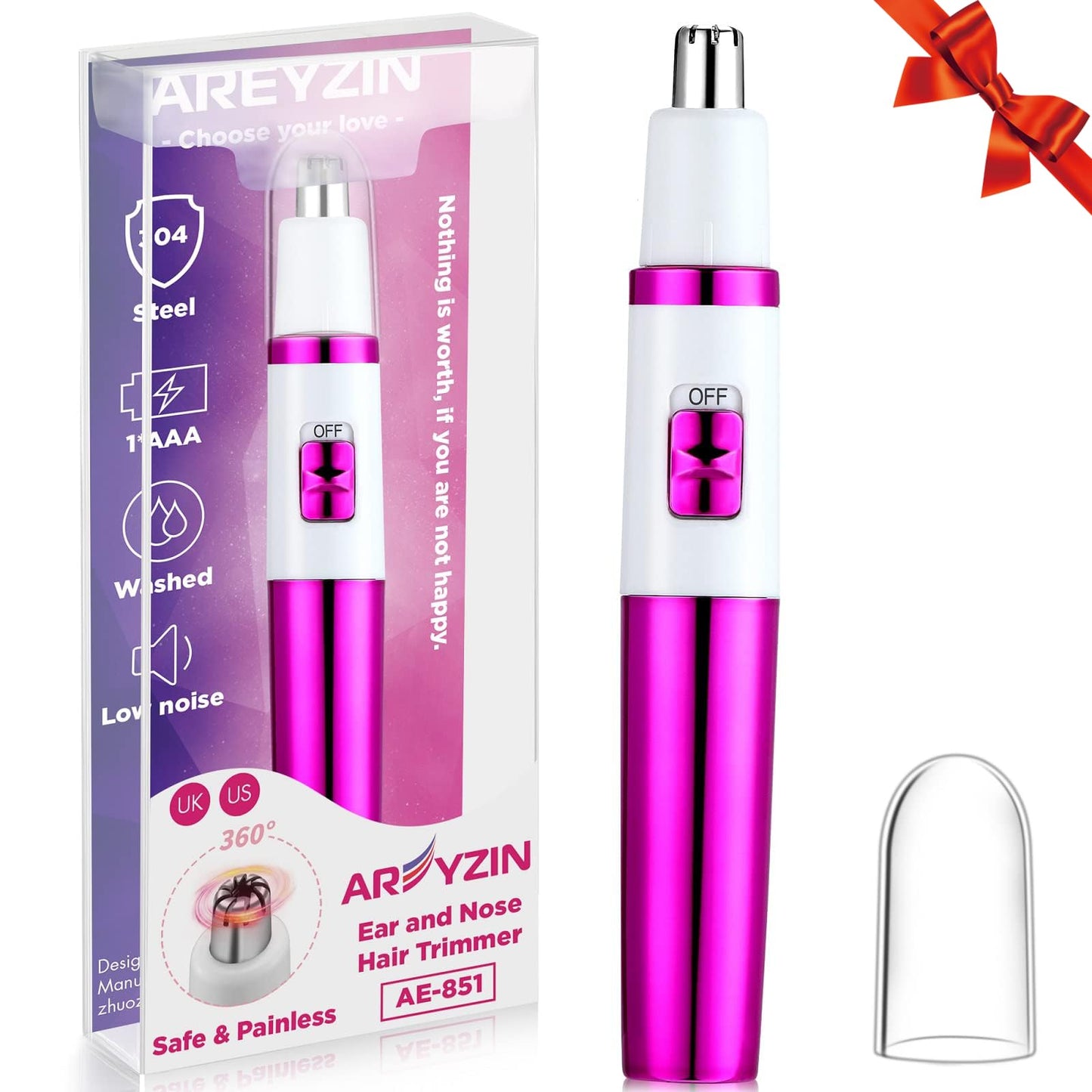 AREYZIN Nose Hiar Trimmer for Women,Ladies Painless Nose Trimmer Women,Eyebrow Facial Ear Hair Trimmer Hair Clippers Professional, Waterproof, Dual-Edge Blade, Purple