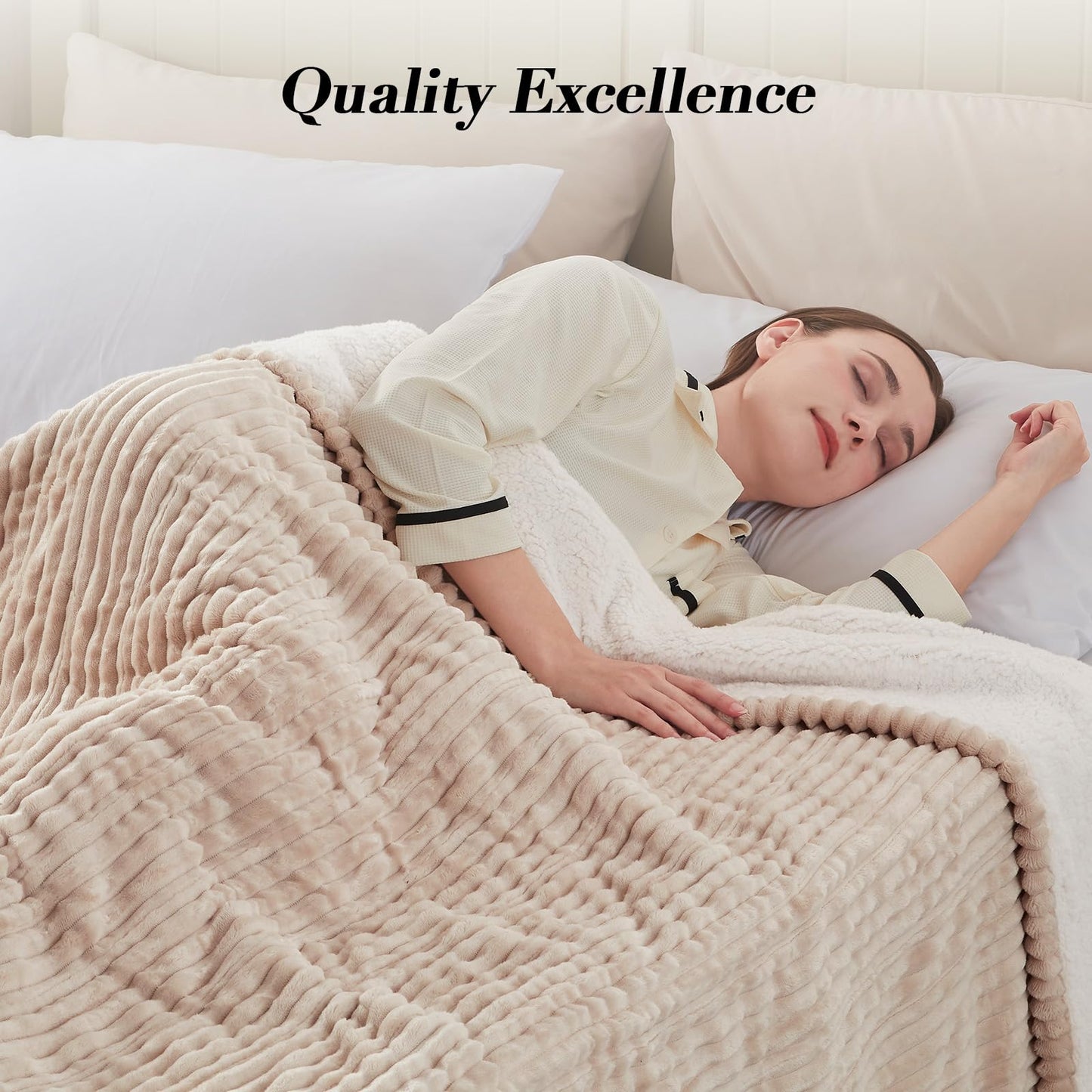 Westinghouse Electric Blanket Twin, Soft Ribbed Flannel to Sherpa Heated Blanket with 10 Heating Levels & 1-12 Hours Auto Shut Off, Fast Heating & Machine Washable, 62x84 Inch, Beige