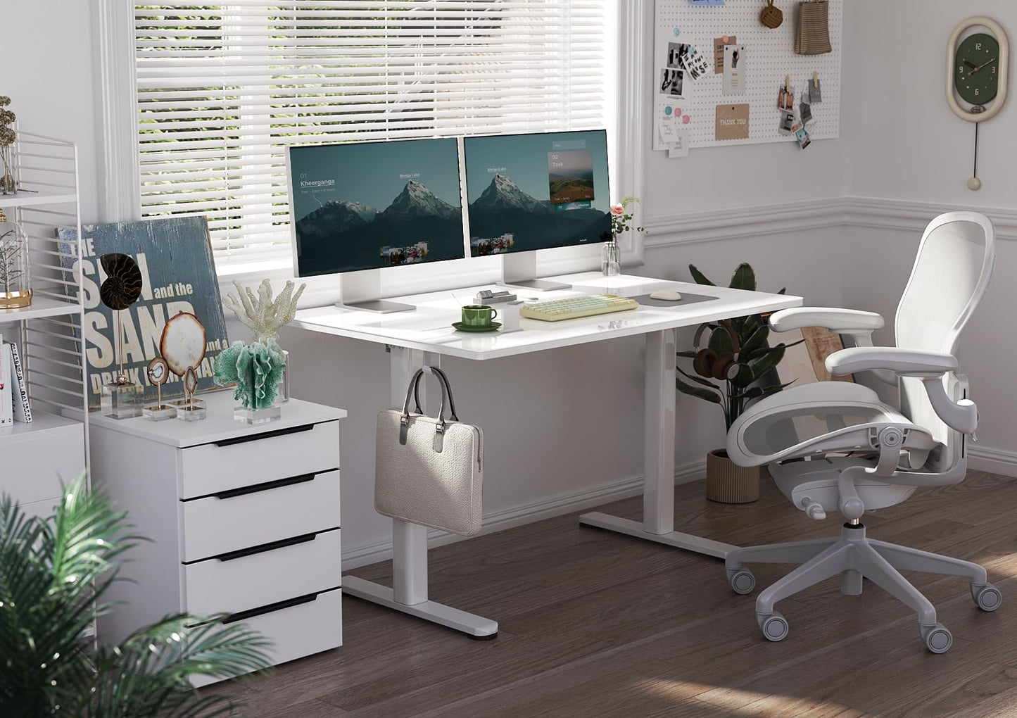 INNOVAR Glass Standing Desk, 48 x 24 Inch Electric Desk Adjustable Height White Stand Up Desks Computer Workstation, Super White