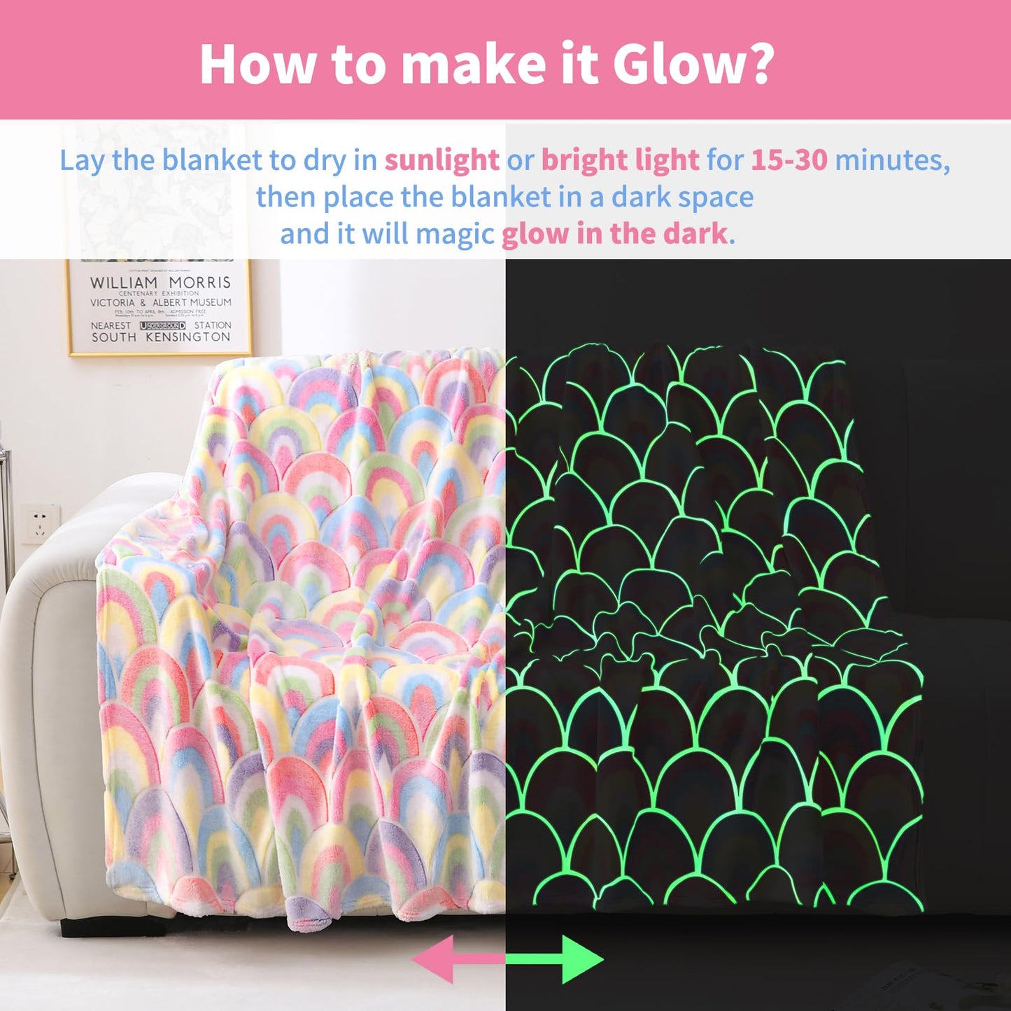 YAMIHOM Rainbows Blanket for Girls - 50"×60" Glow in The Dark Unicorn Throw for Toddler Kids Women Ideas for Age 1 2 3 4 5 6 7 8 9 10 Childs Teens
