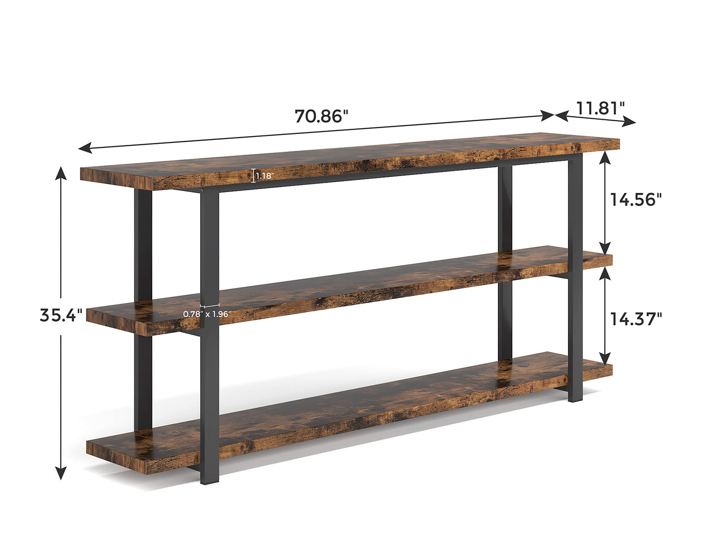 VANOMi 70.8 Inch Extra Long Console Table for Entryway, Narrow Hallway Table, Wood Sofa Table with 3 Tier Storage Shelves for Living Room