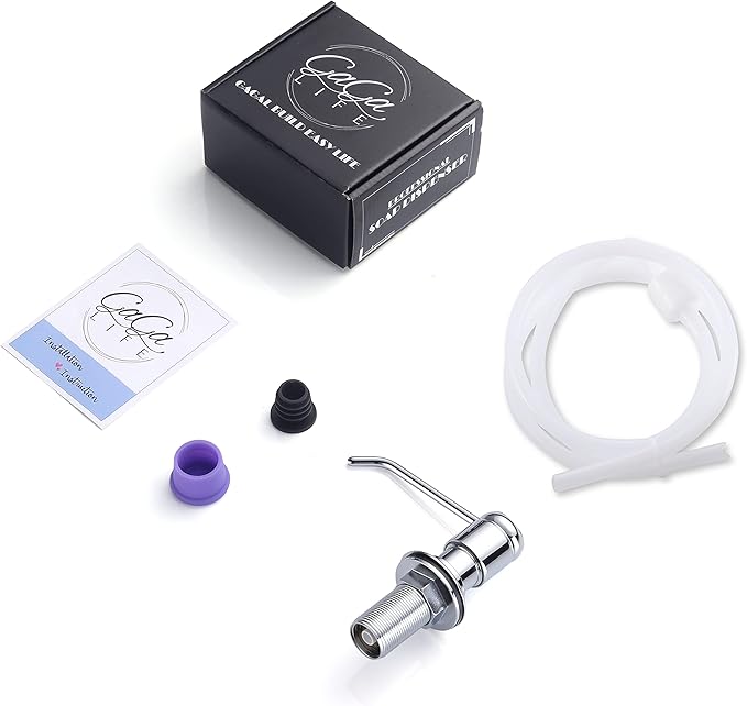 Gagal Soap Dispenser (Chrome) and Extension Tube Kit for Kitchen Sink, Complete Brass Pump with 40" Silicone Tube Connect to The Bottle Directly, Say Goodbye to Frequent Refills