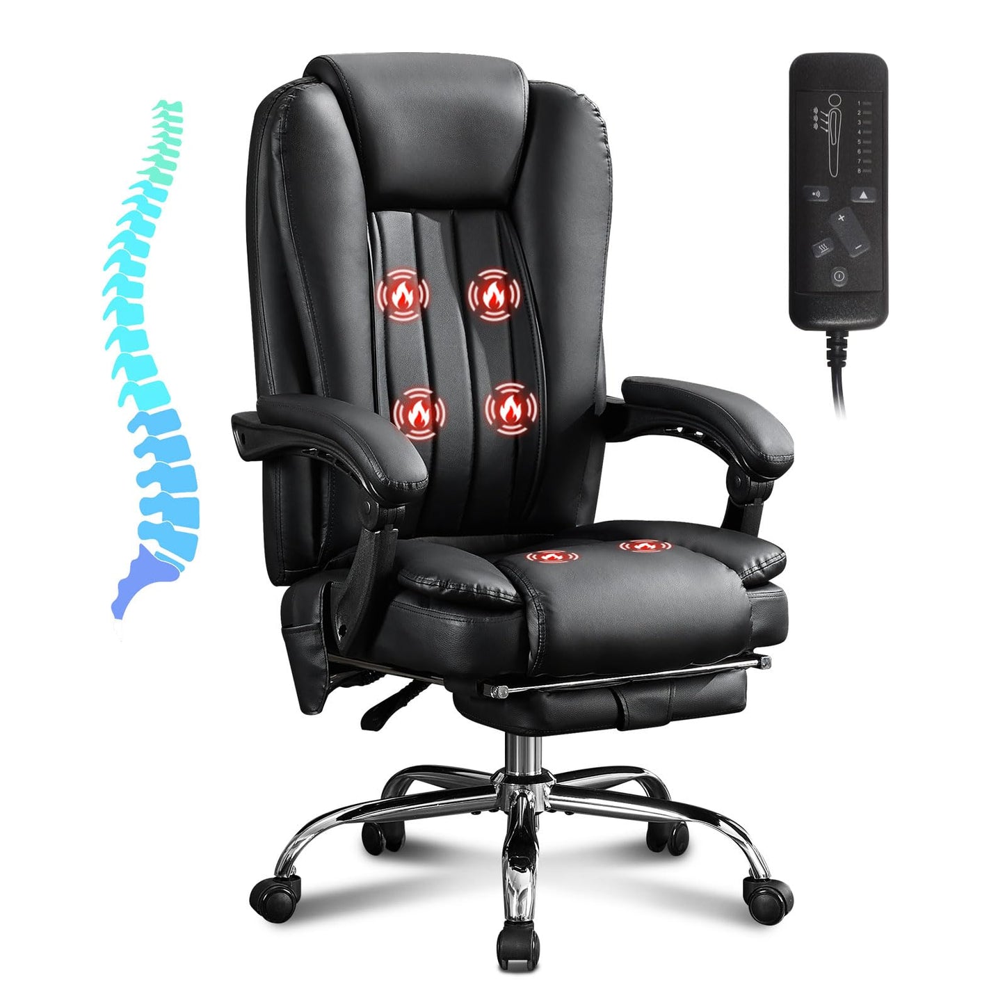 BOSMILLER Massage Office Chair with Heat and 6 Vibration Points,Executive Office Chair with Foot Rest and Padded Armrests,Reclining Backrest and Wheels