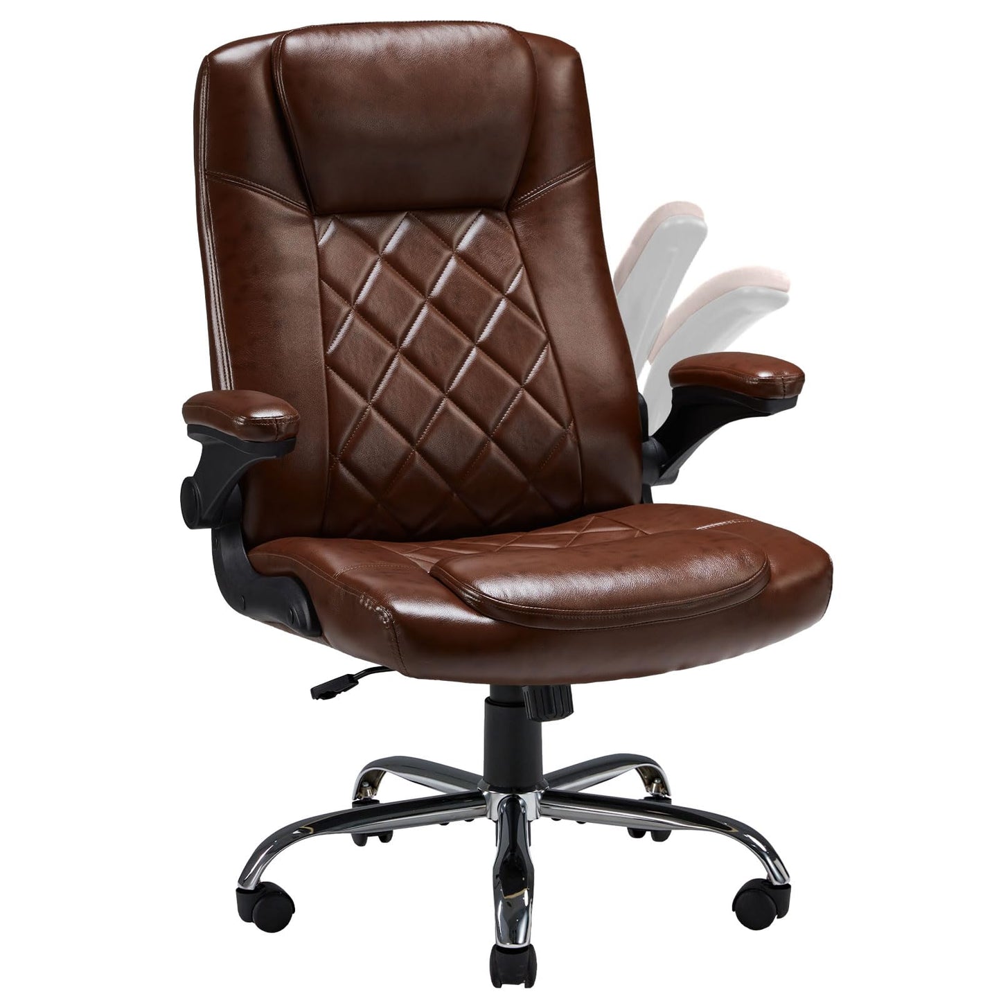 ZZW Executive Office Chair w/Flip-Up Arms Managerial Home Desk Chair w/Lumbar Support Adjustable PU Leather Ergonomic Computer Chair