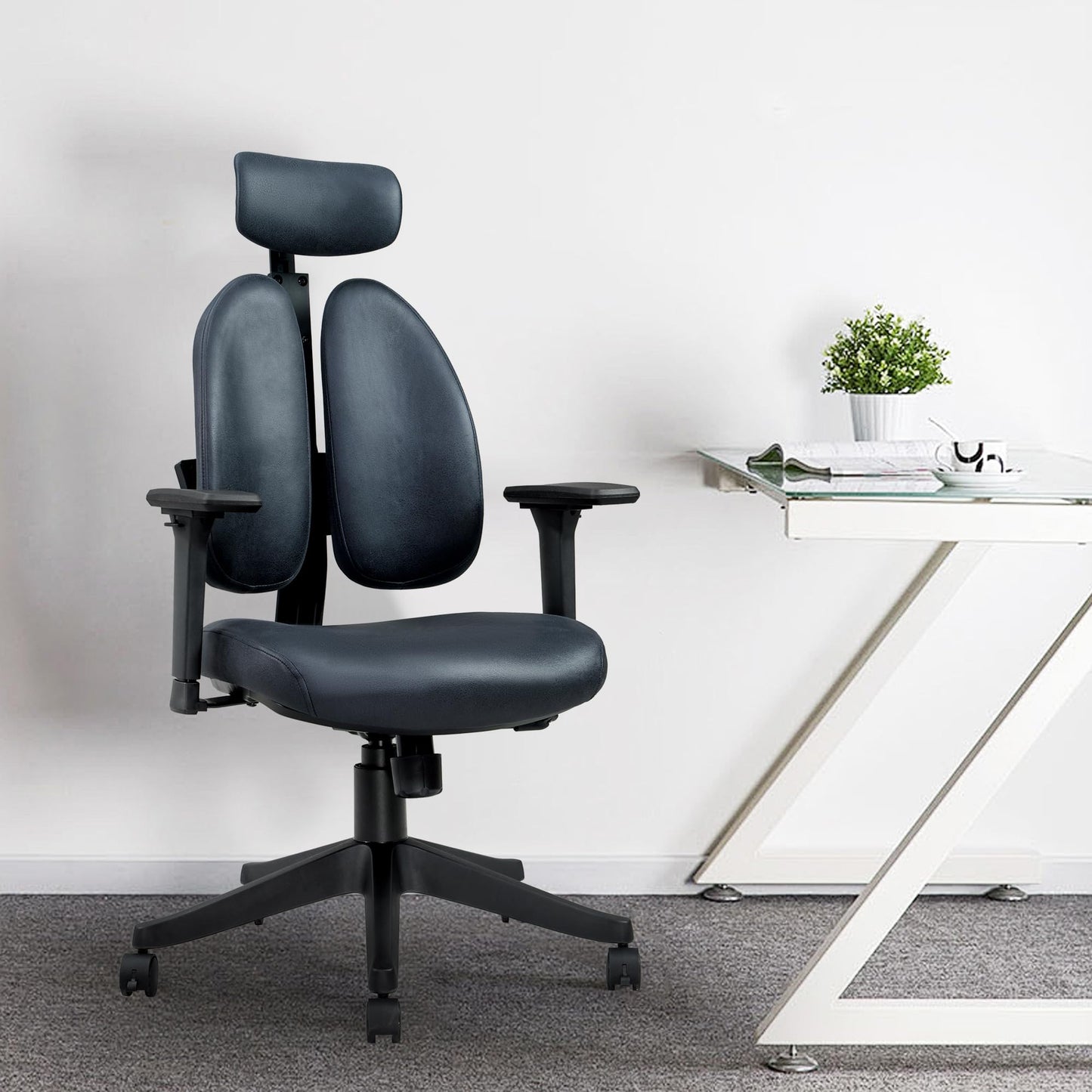 FLEXISPOT Ergonomic Office Chair, High Back Swivel Computer Chair, Comfy Leather Office Desk Chairs, with Auto Dynamic Back Support System/Adjustable Lumbar Support/3D Armrest, Leather, Black