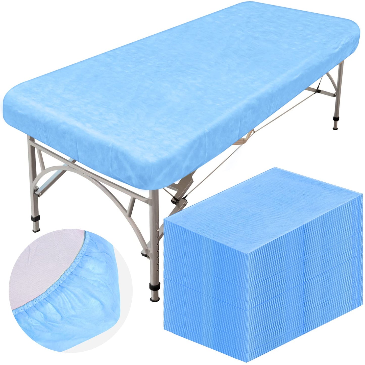 Oudain 50 Pcs 39 x 87'' Disposable Fitted Sheets with Elastic, Disposable Massage Bed Sheets Covers for Spa Beauty Salon Waterproof Oilproof(Blue)