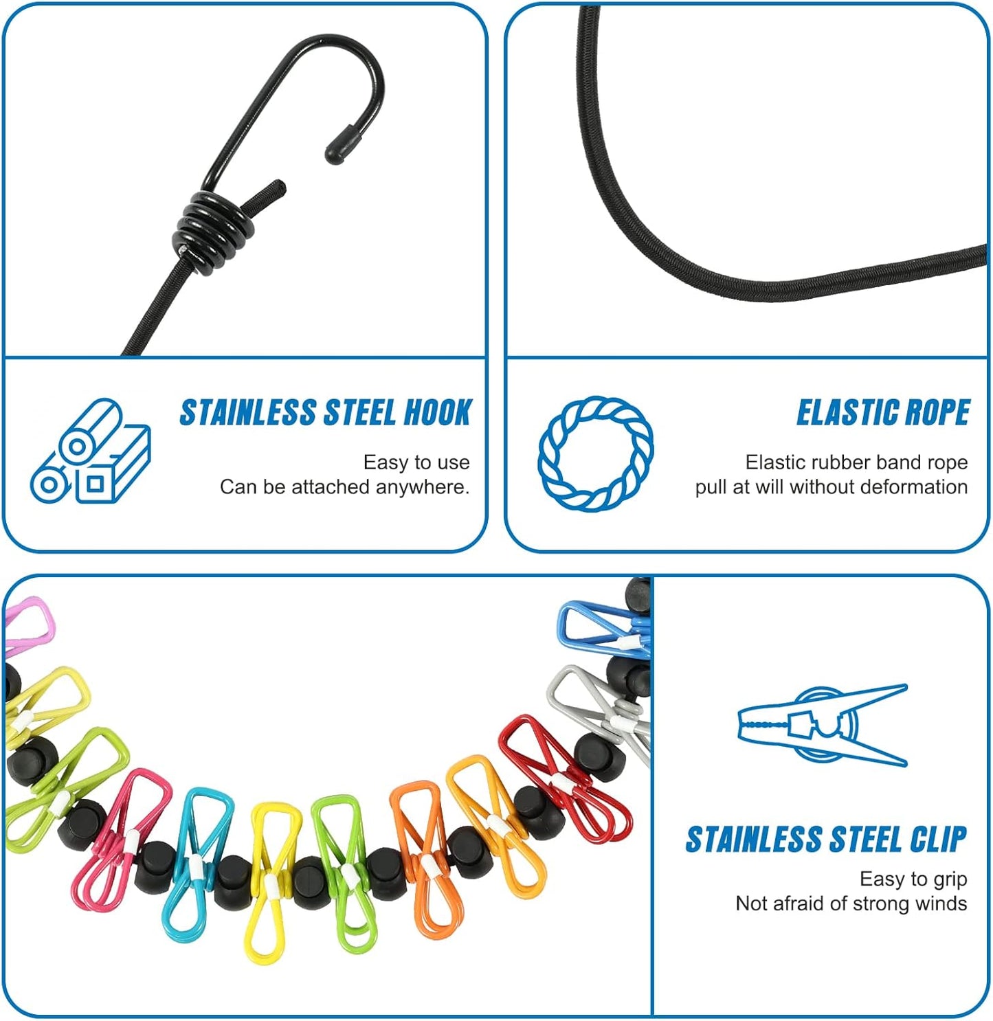 Retractable Portable Clothesline for Travel,Clothing line with 12 Clothes Clips, for Indoor Laundry Drying line,Outdoor Camping Accessories