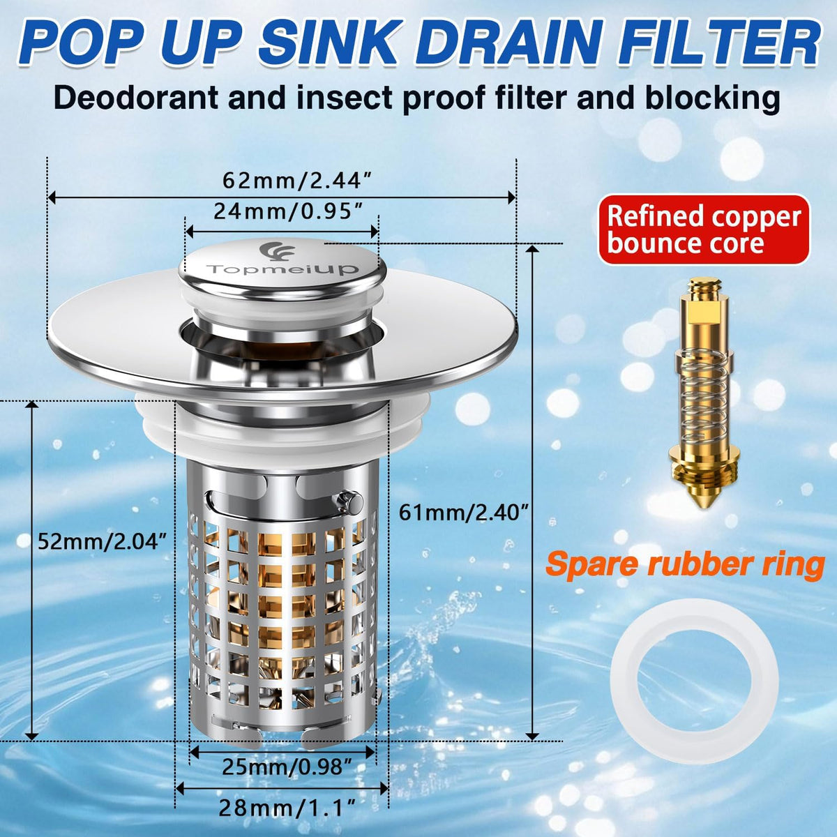 Sink Stopper Hair Catcher, Pop-up Sink Drain Strainer with Removable Stainless Steel Strainer Basket Hair Catcher, Bathroom Sink Strainer for Bathroom Sink Stopper Replacement (New-2PCS)