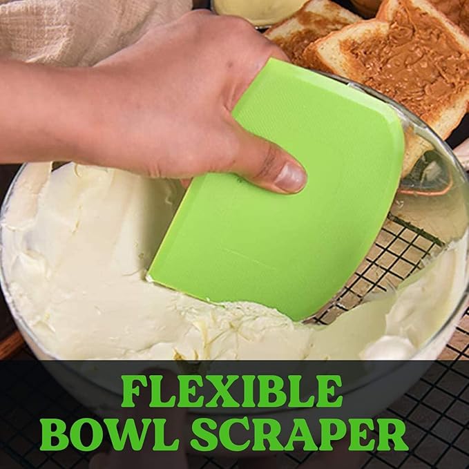 SURDOCA Dough Scraper Bench Scraper - 3P 4.7x3.7" Plastic Flexible Bowl Scraper, Sharp Edge & Angles Cake Scraper. Non-Slip Bakeware Decorating Tools Sculpting & Modeling Tools - Blue+White+Pink